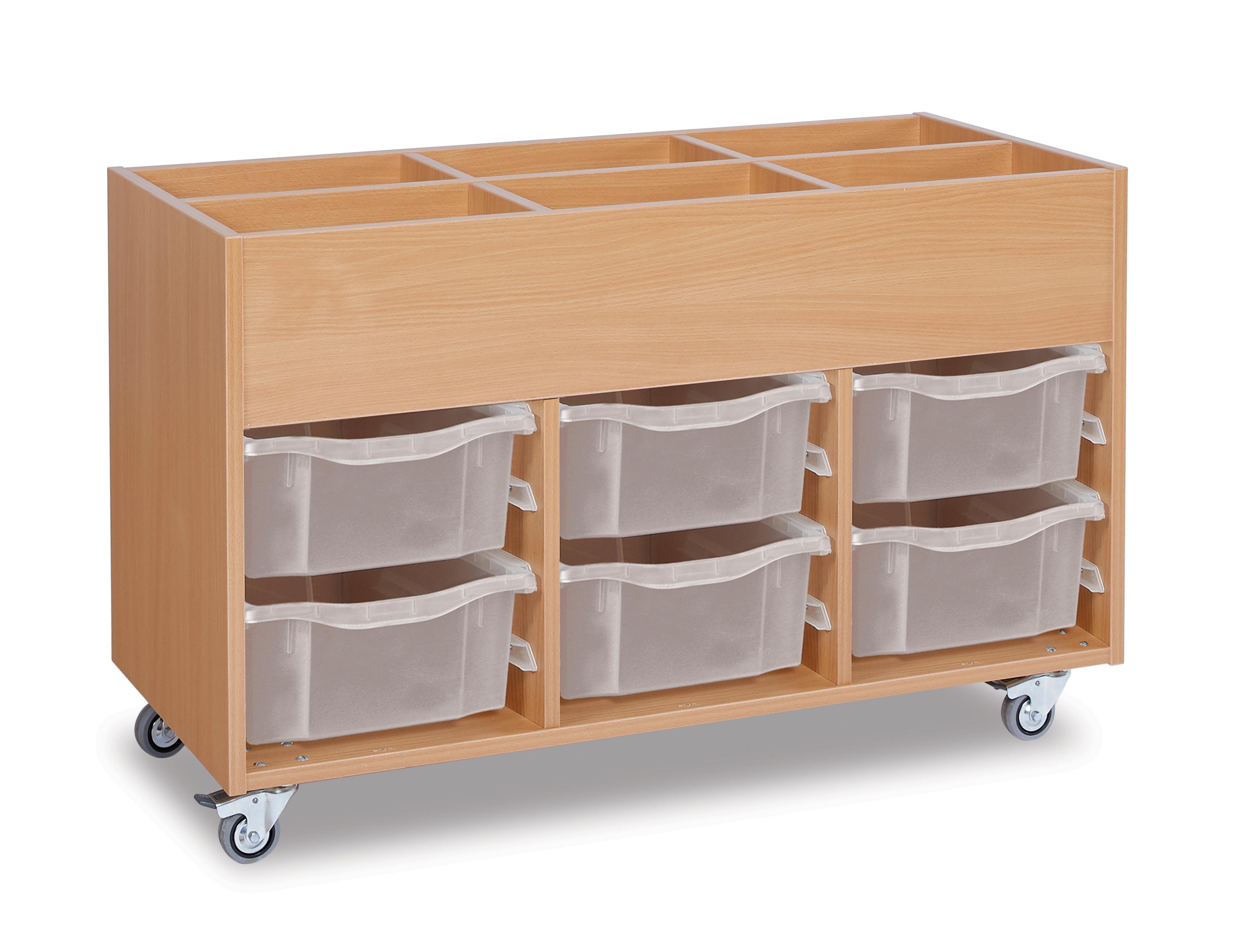 GALT Mobile Kinderbox Storage Unit with 6 Deep Trays - Wood/Clear