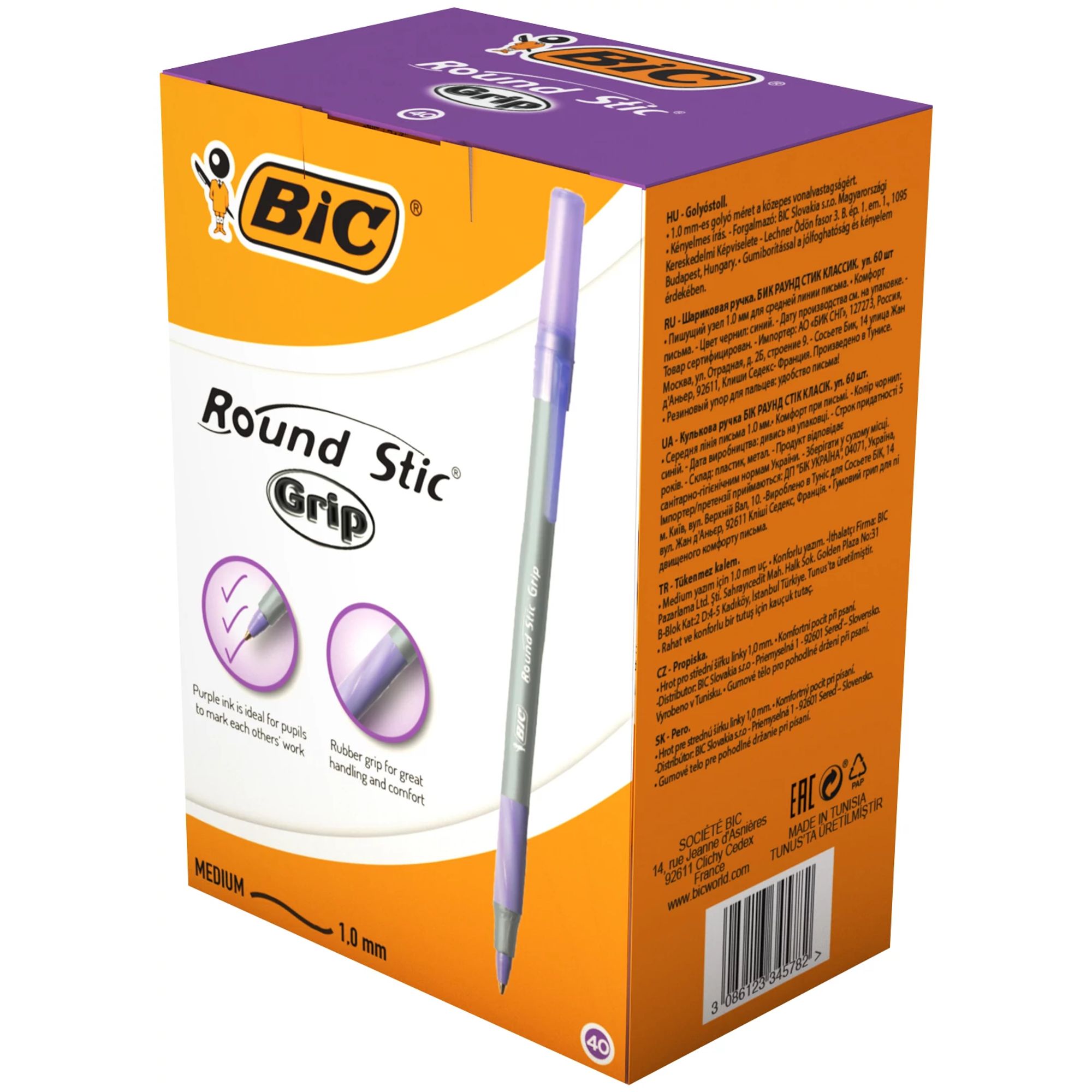 Bic Round Stic Grip Med Purple