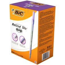 BIC Round Stic Grip Ballpoint Pen - Purple - Pack of 40