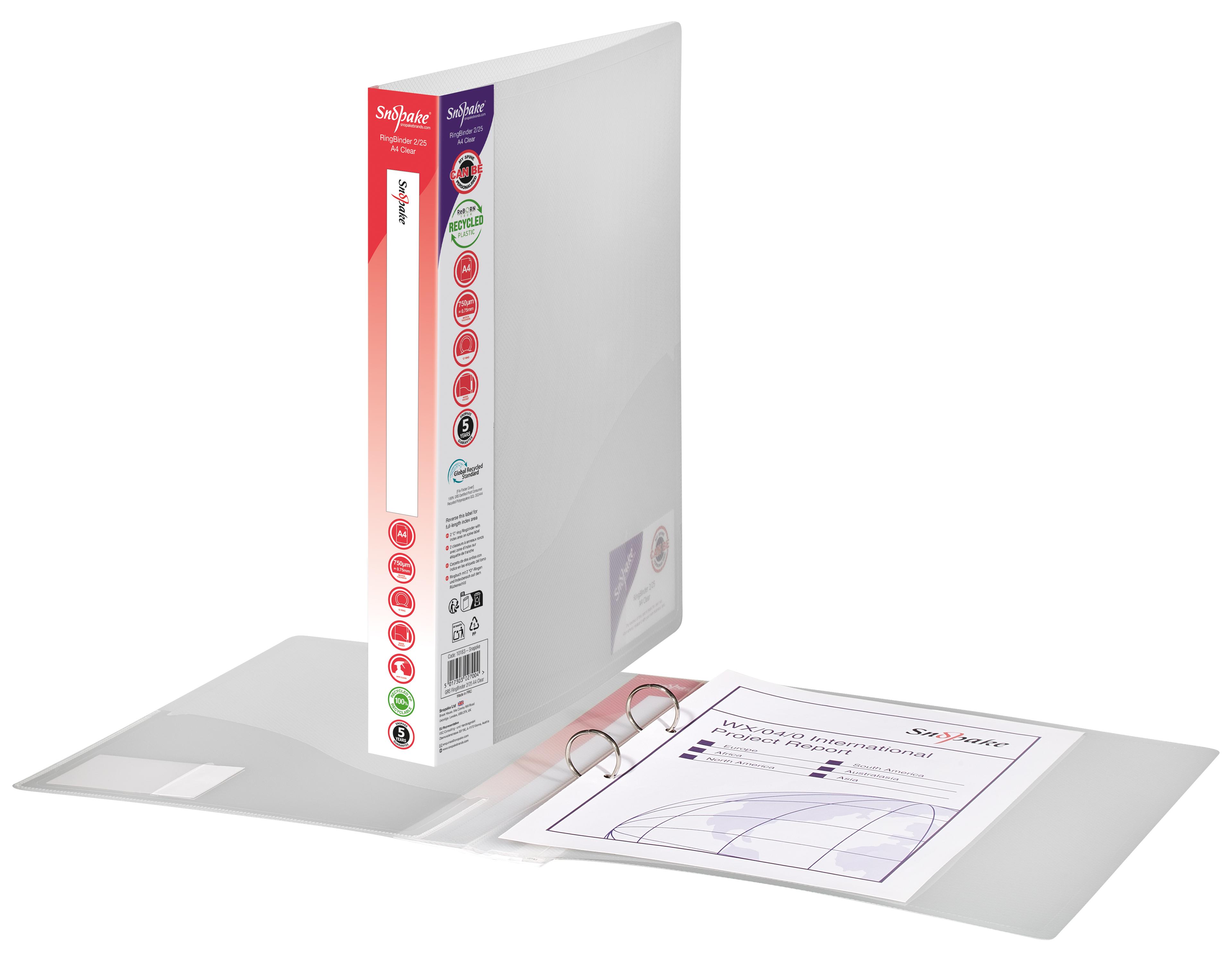 Snopake Two Ring Binder - A4 - Clear - Pack of 10