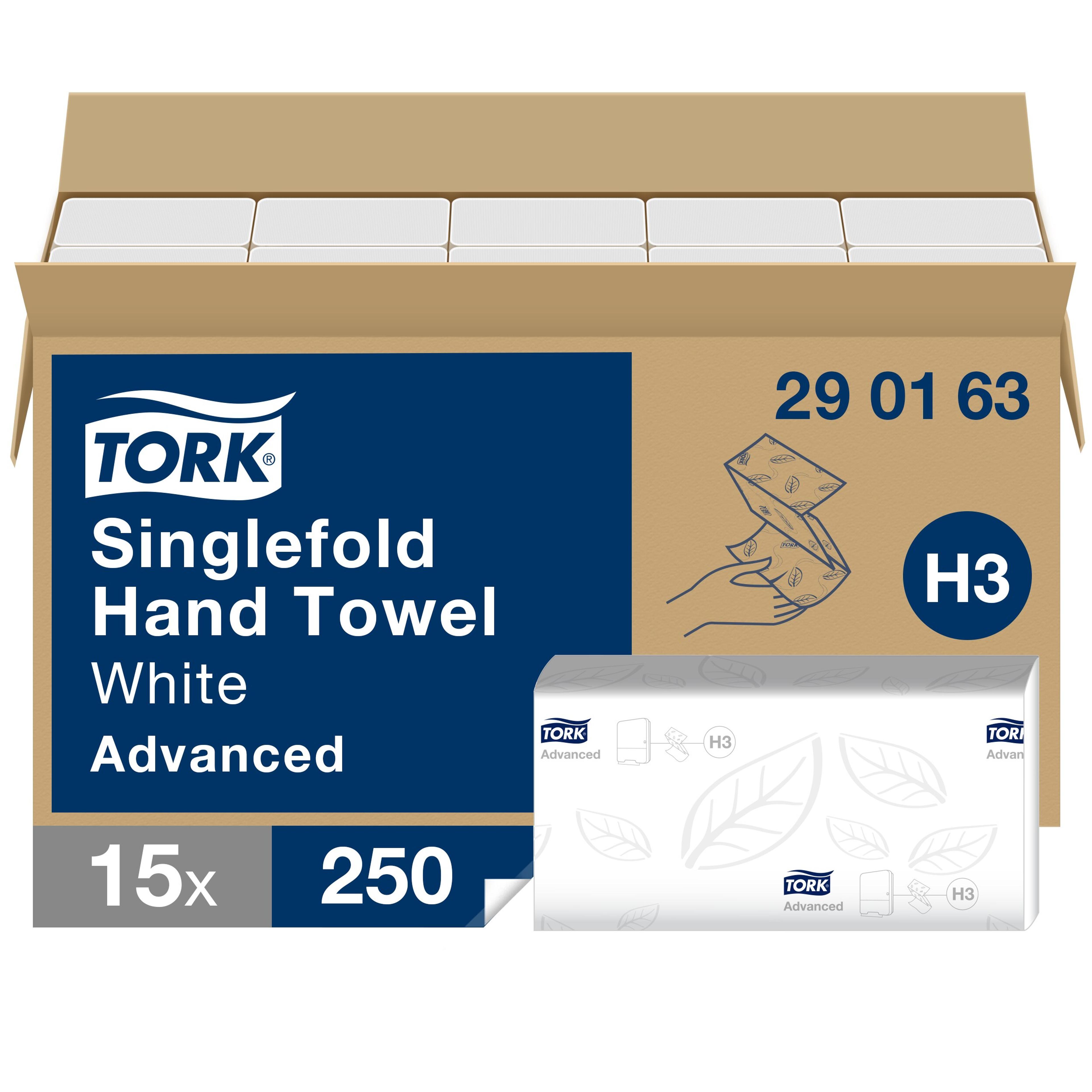 TORK Singlefold Hand Towel - 2- Ply - White - Pack of 15