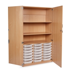 GALT Storage Unit with 21 Shallow Trays - With Doors - Wood/Clear