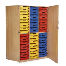 GALT Storage Unit with 60 Shallow Trays - With Doors - Wood/Multi