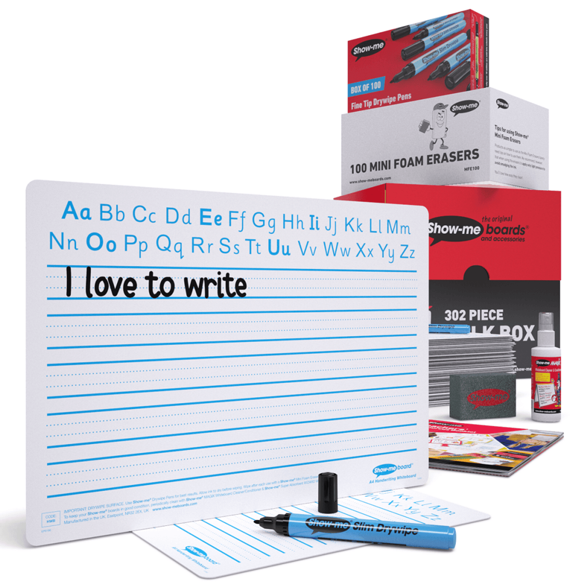 Writing Whiteboard Show-me Bulk Box of 100 x A4 Handwriting Whiteboards, with Pens ...