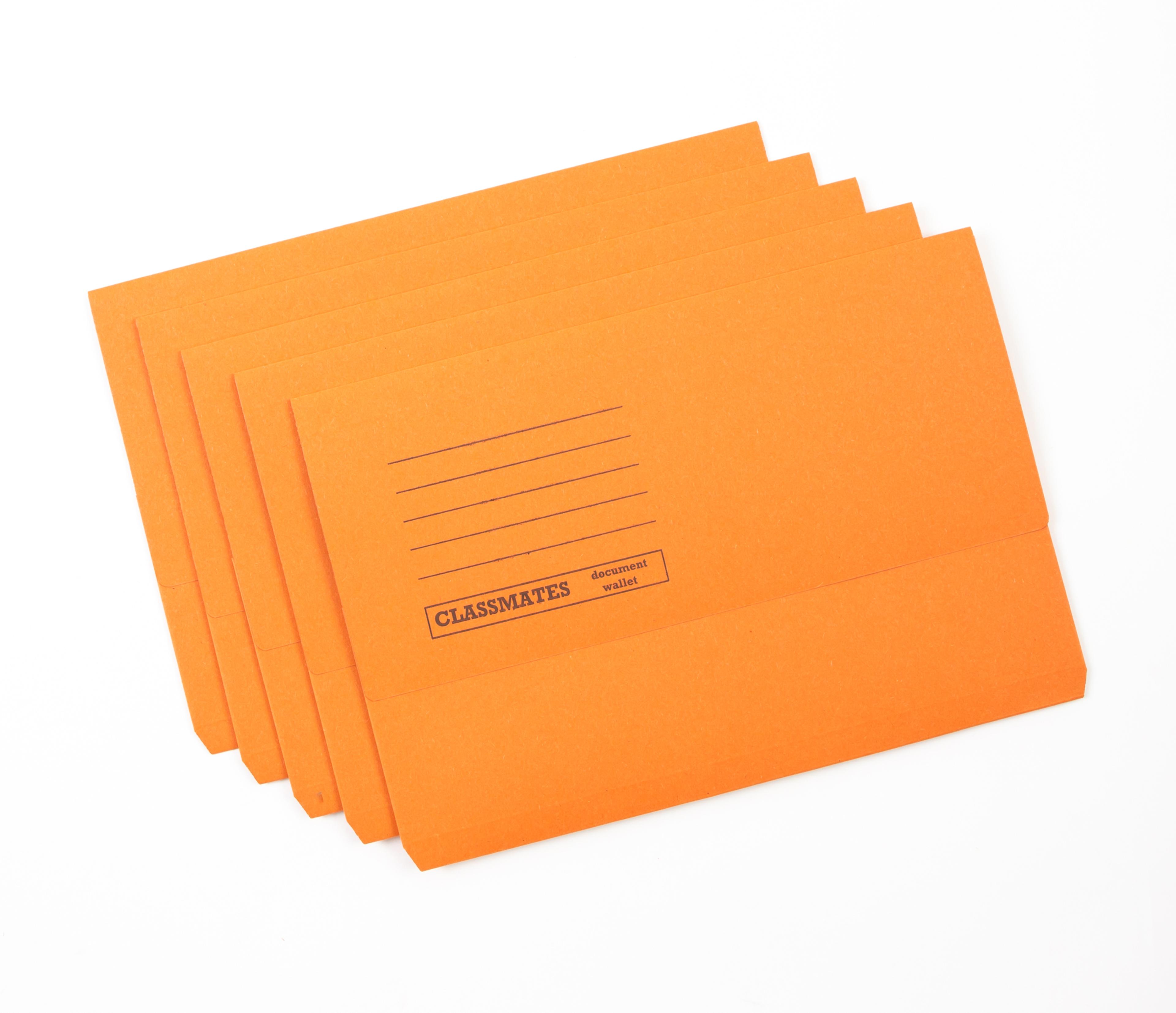 Classmates Document Wallet - Foolscap - Orange - Pack of 50