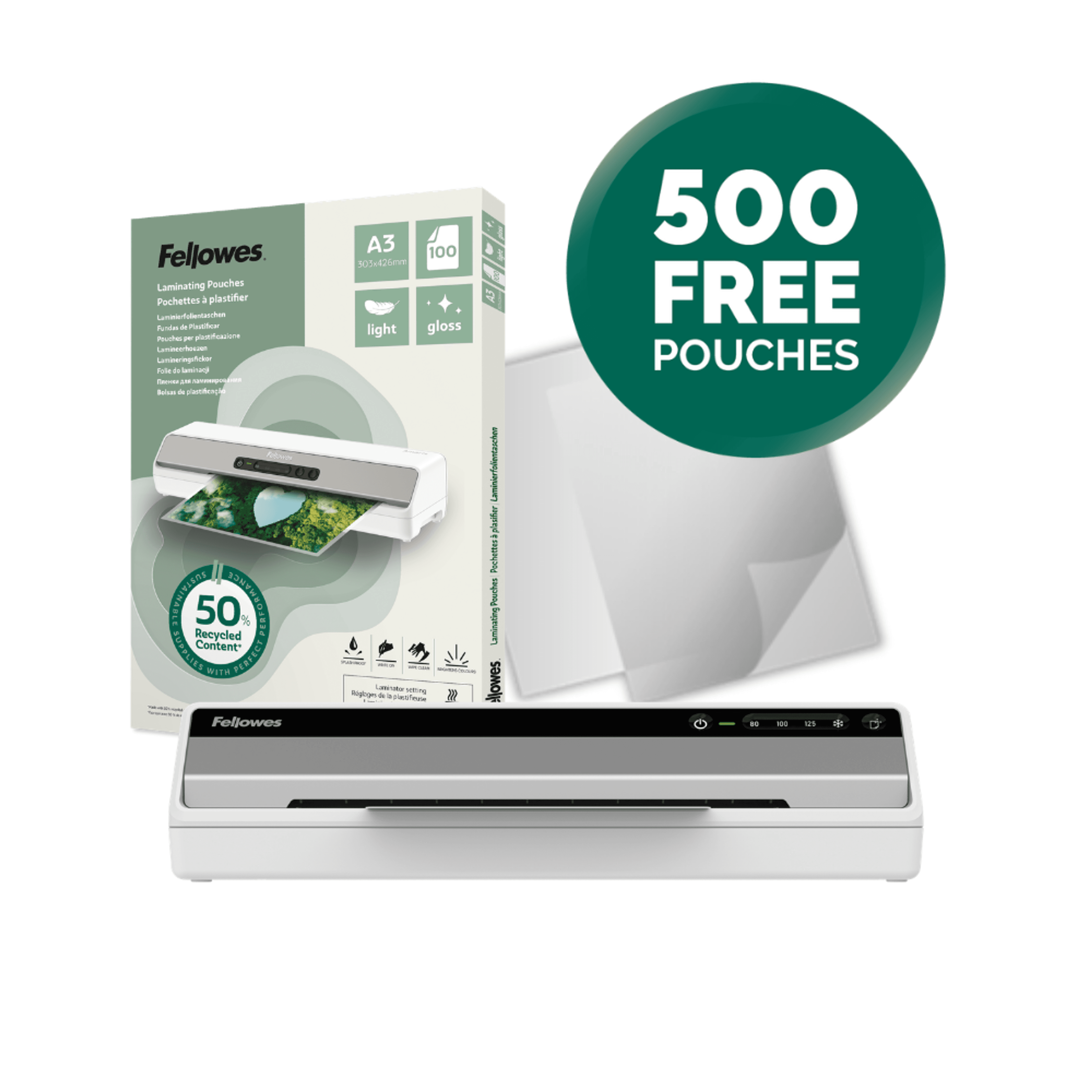 Fellowes Saturn Laminator - A3 - Each (+10 A3 Laminating Pouches - Starter Pack)