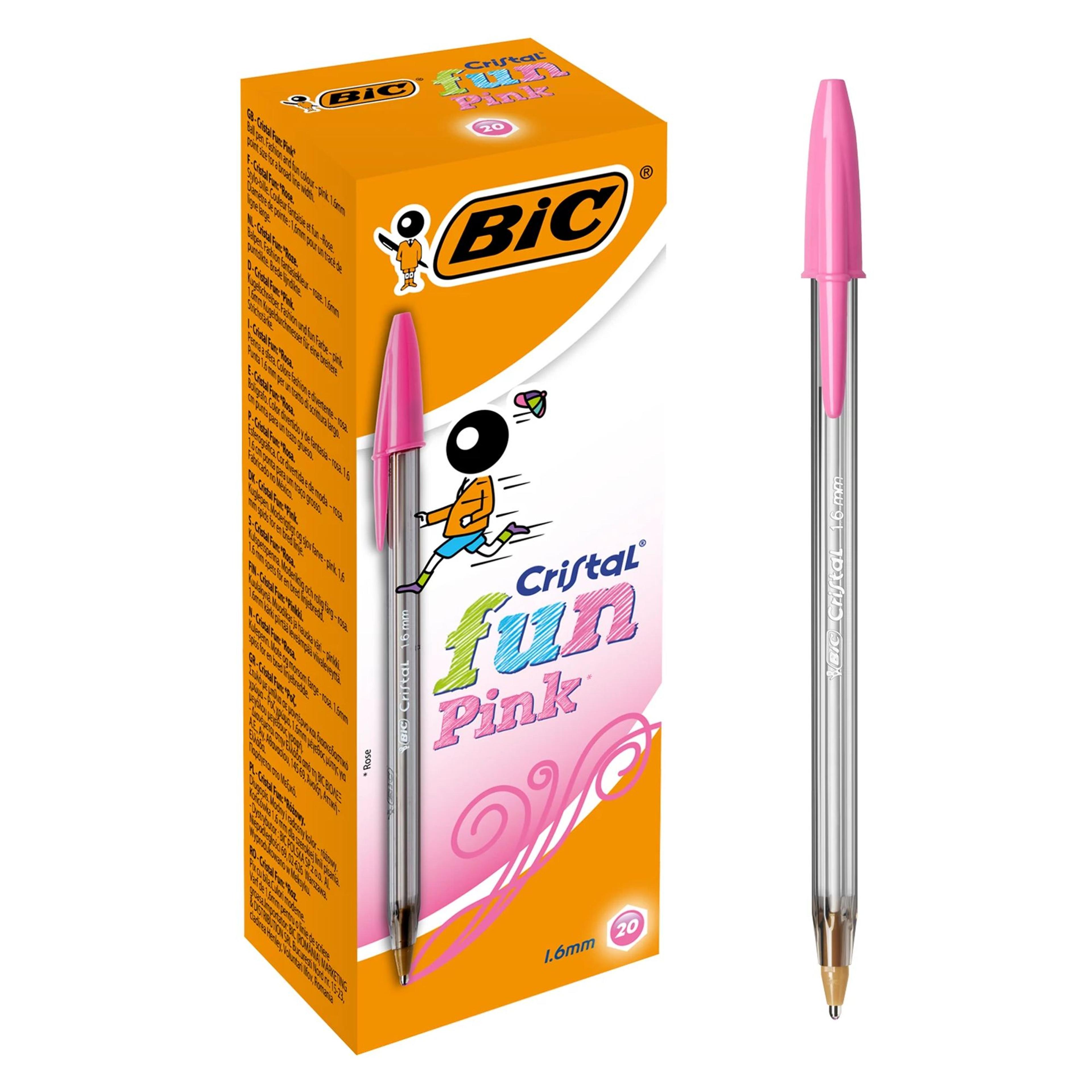 BIC Cristal Fun Ballpoint Pen - 1.6mm Point - Pink - Pack of 20
