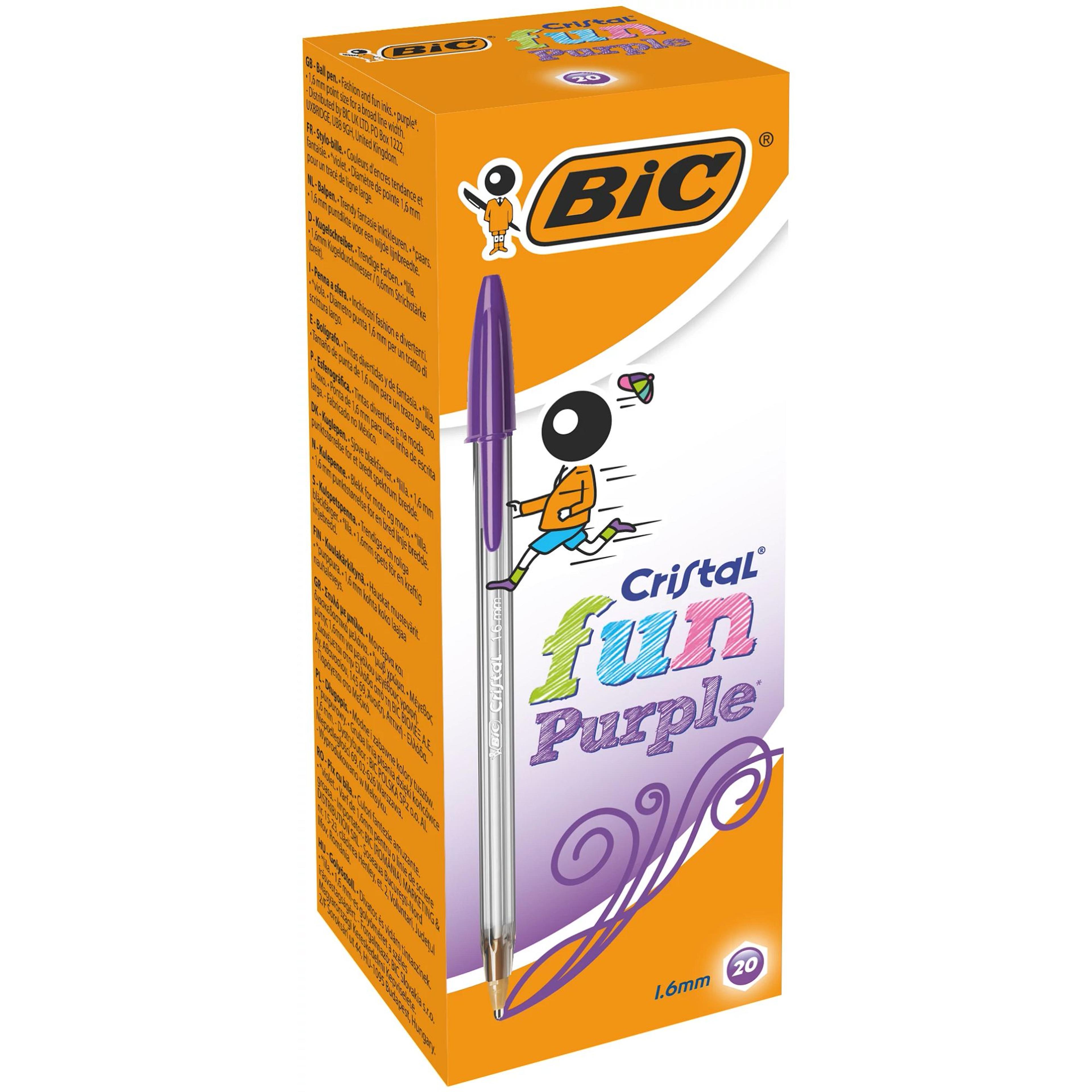 BIC Cristal Fun Ballpoint Pen - 1.6mm Point - Purple - Pack of 20