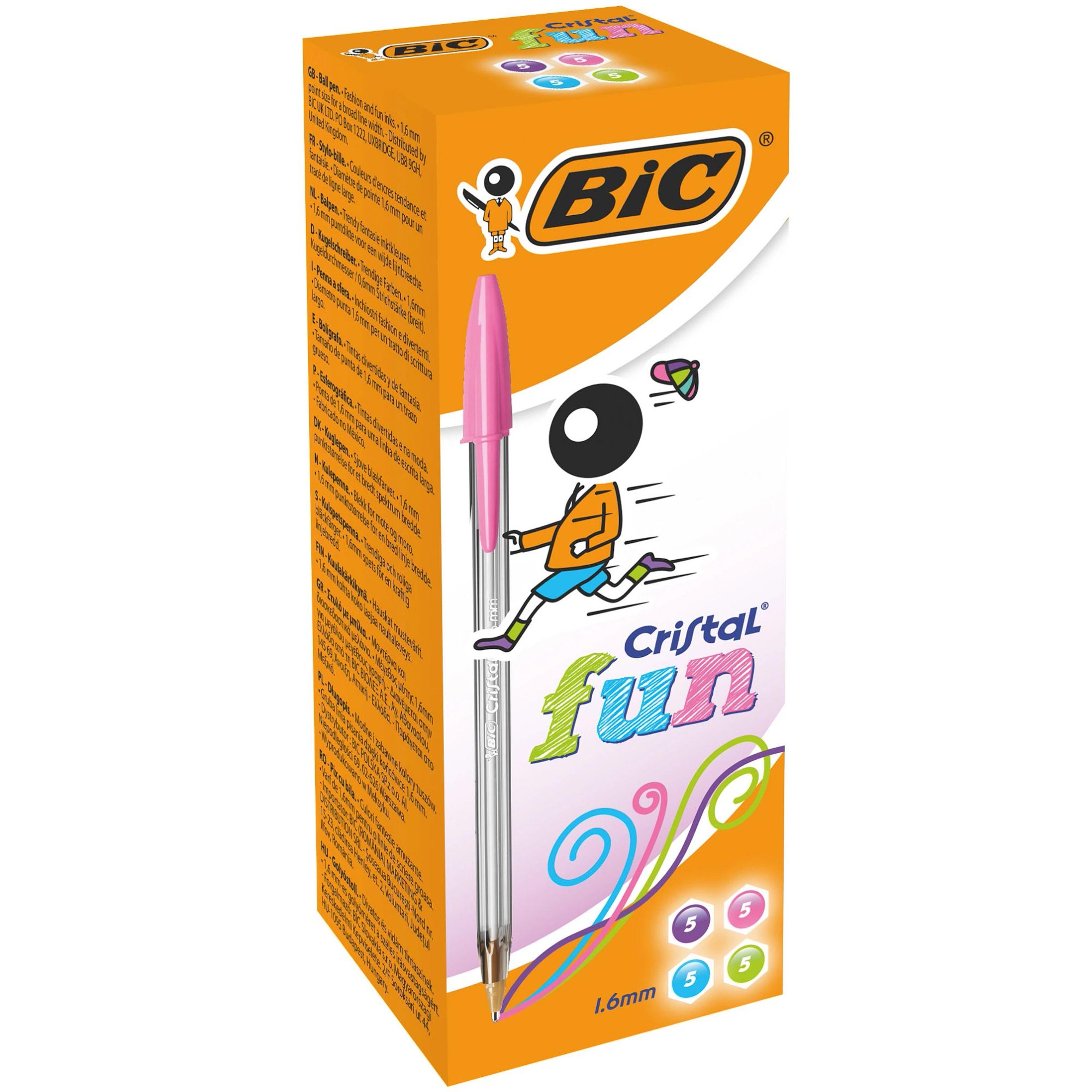 BIC Cristal Fun Ballpoint Pen - 1.6mm Point - Assorted Colours - Pack of 20