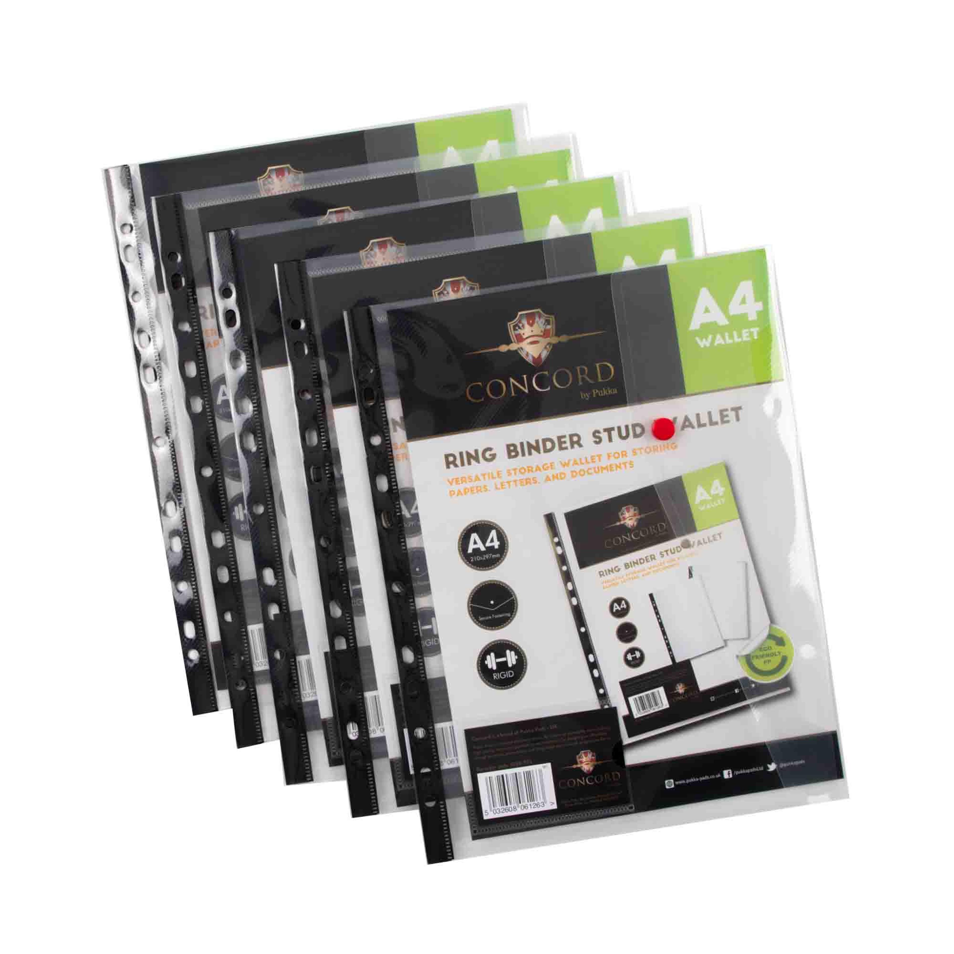 CONCORD Ring Binder Stud Wallet - A4 - Clear - Pack of 5
