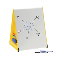 A3 Wedge – Table-Top, Dry-Wipe, Magnetic, Double-Sided Whiteboard with 4 Pens and 2 Board Rubbers – Yellow