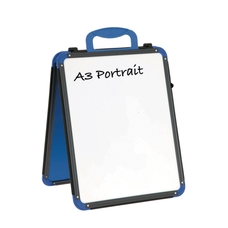 A3 Portrait Folding Wedge – Portable, Table-Top, Dry-Wipe, Magnetic, Double-Sided Whiteboard – Grey/Blue