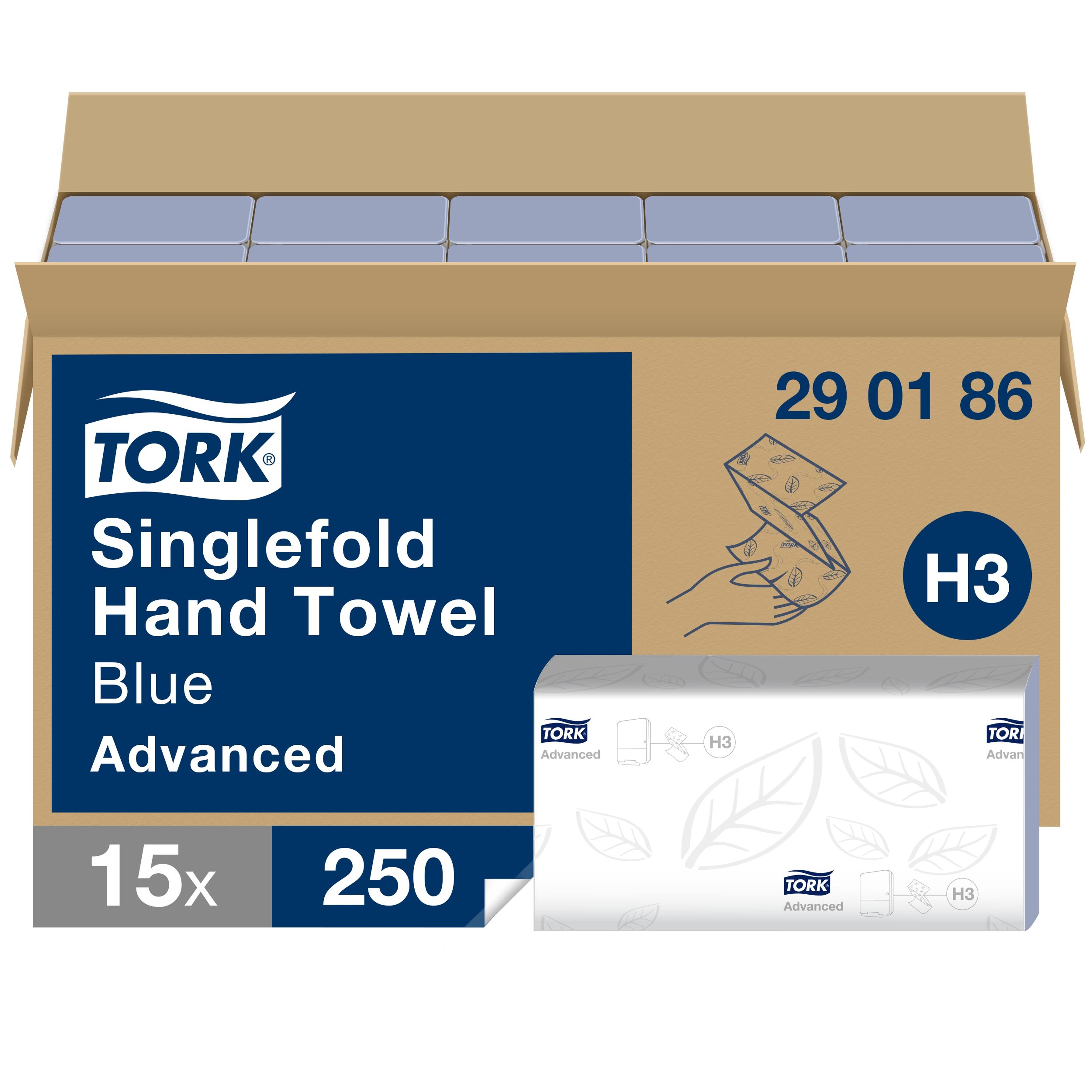 TORK Singlefold H3 Hand Towels - 2 Ply - Blue - Pack of 15