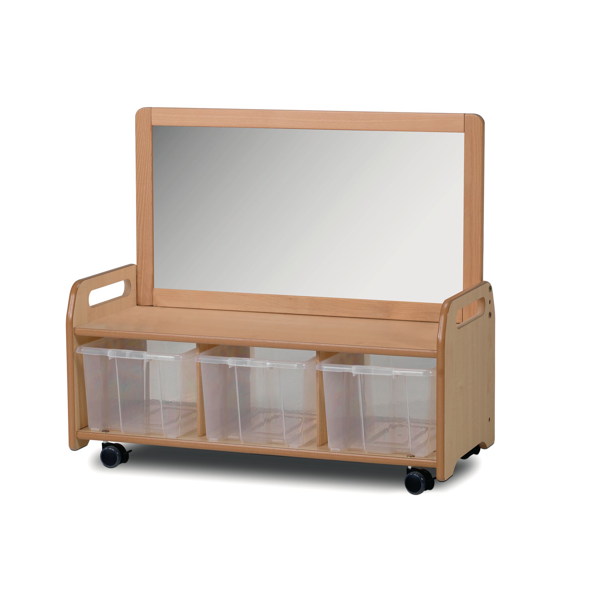 Mobile Mirror Storage Unit - Clear Tubs