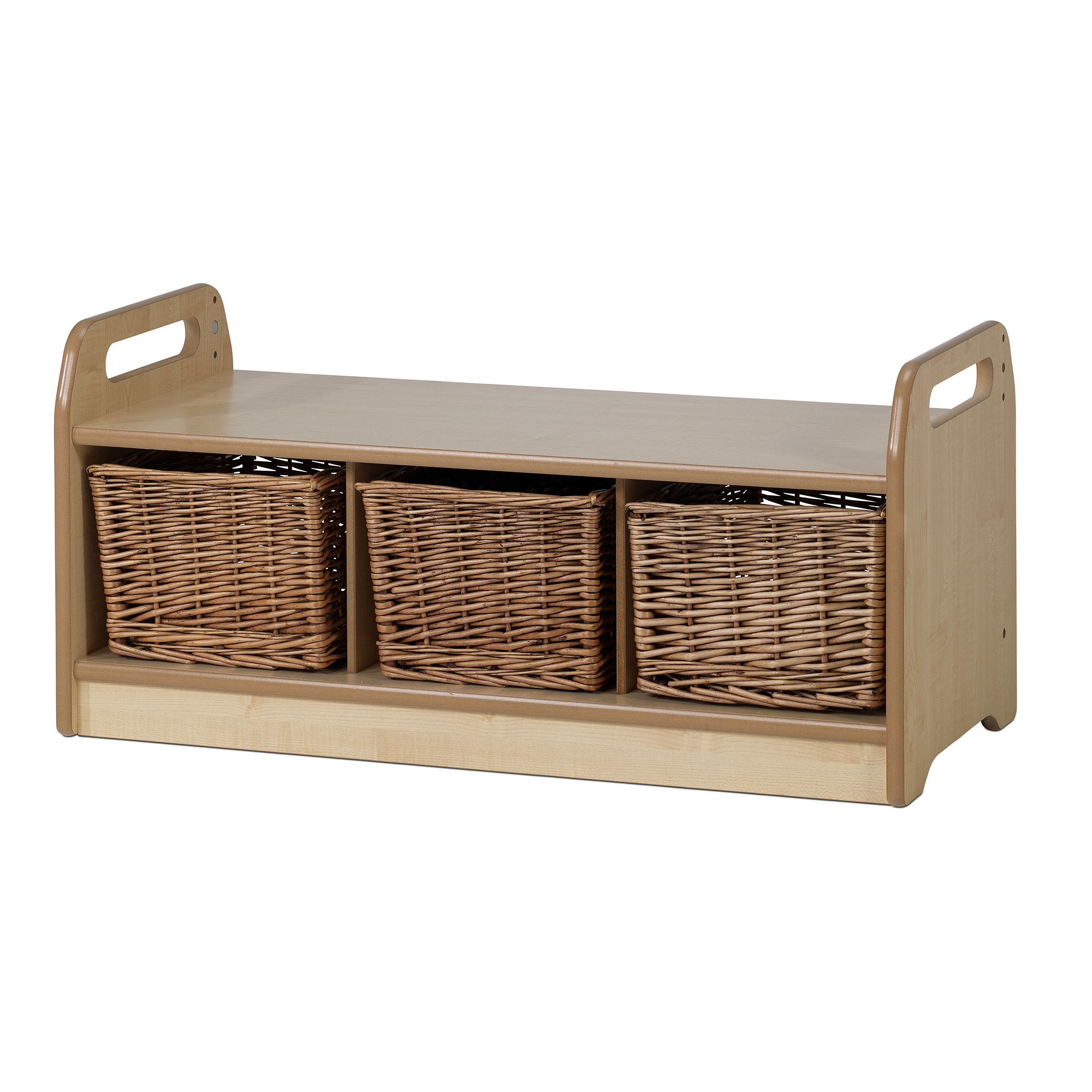 Millhouse Low Level Storage Bench With, Wicker Basket Shelves