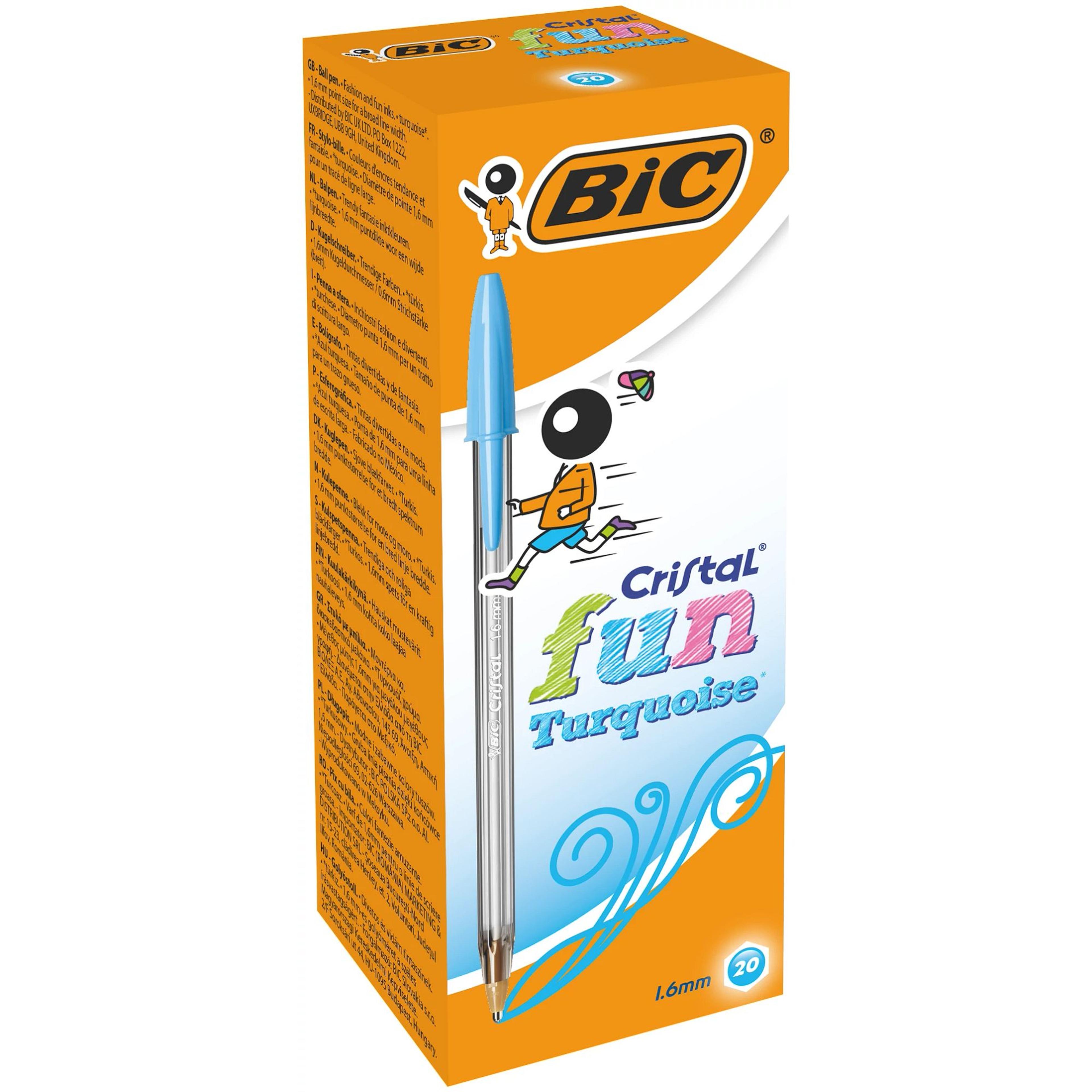 BIC Cristal Fun Ballpoint Pen - 1.6mm Point - Turquoise - Pack of 20