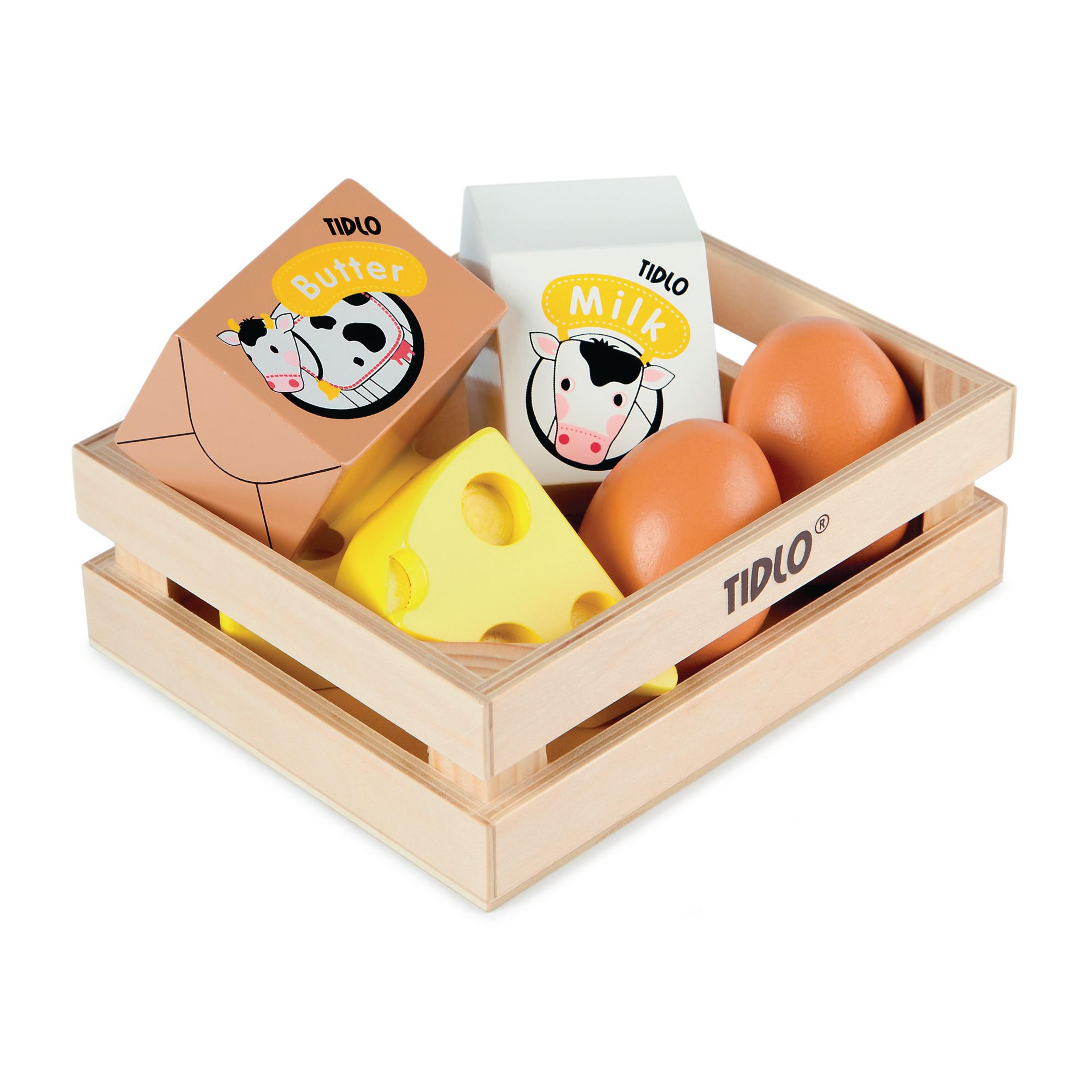 TIDLO Wooden Food Crate - Eggs and Dairy