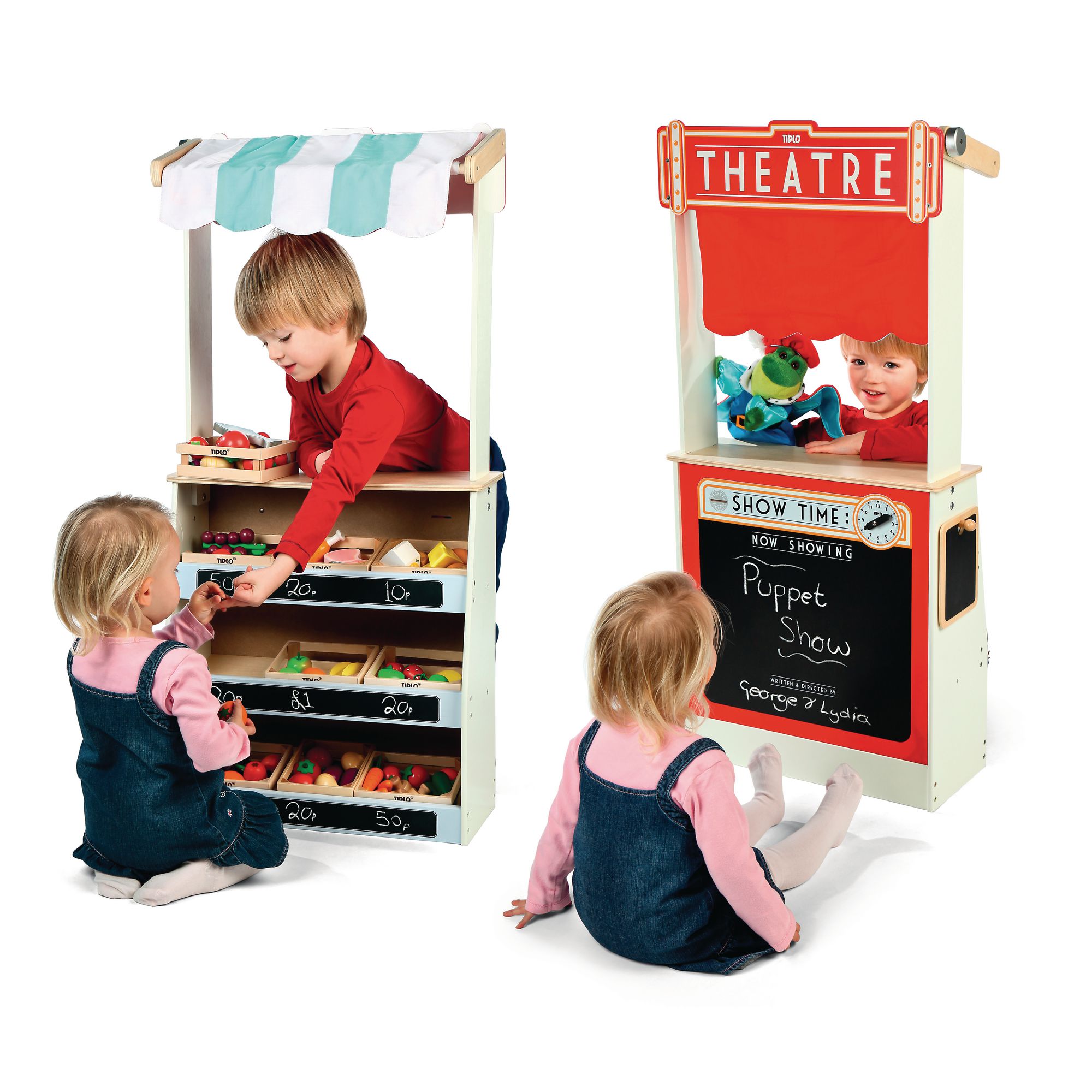 Tidlo Wooden Roleplay Play Shop and Theatre Learn Play Stage Puppets Store