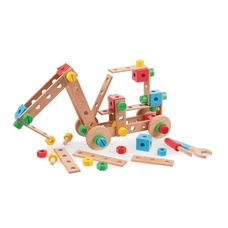 Tidlo Wooden Construction Set with tools - Pack of 91 pieces