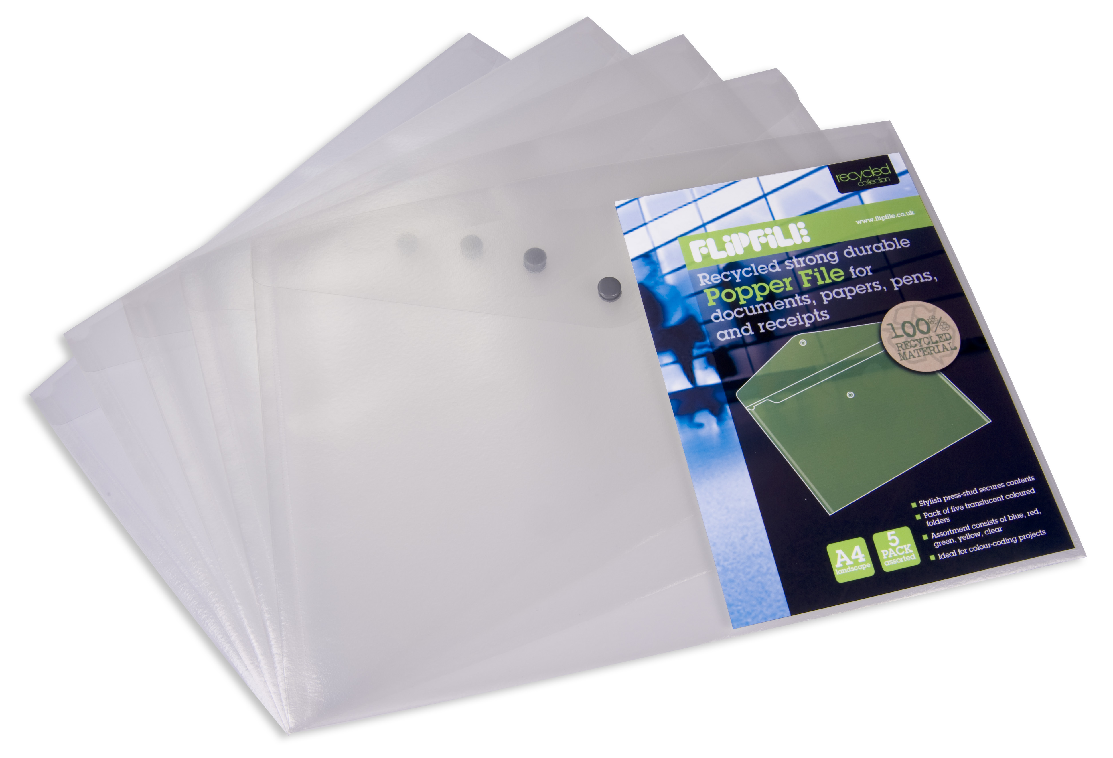 FlipFile Recycled Popper Wallet - A5 - Clear - Pack of 5