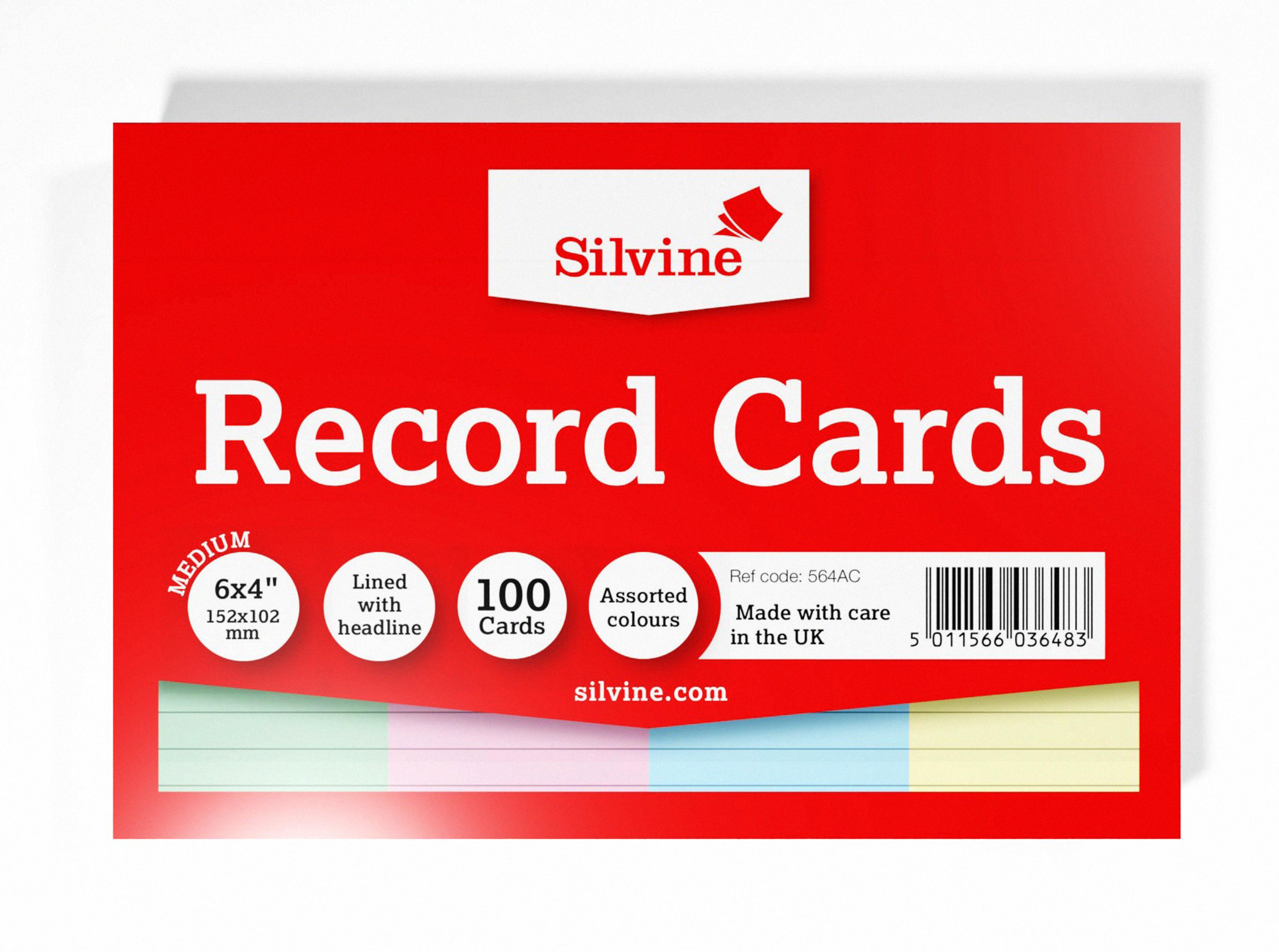Silvine Record Cards - Assorted - 152 x 102mm - Pack of 100