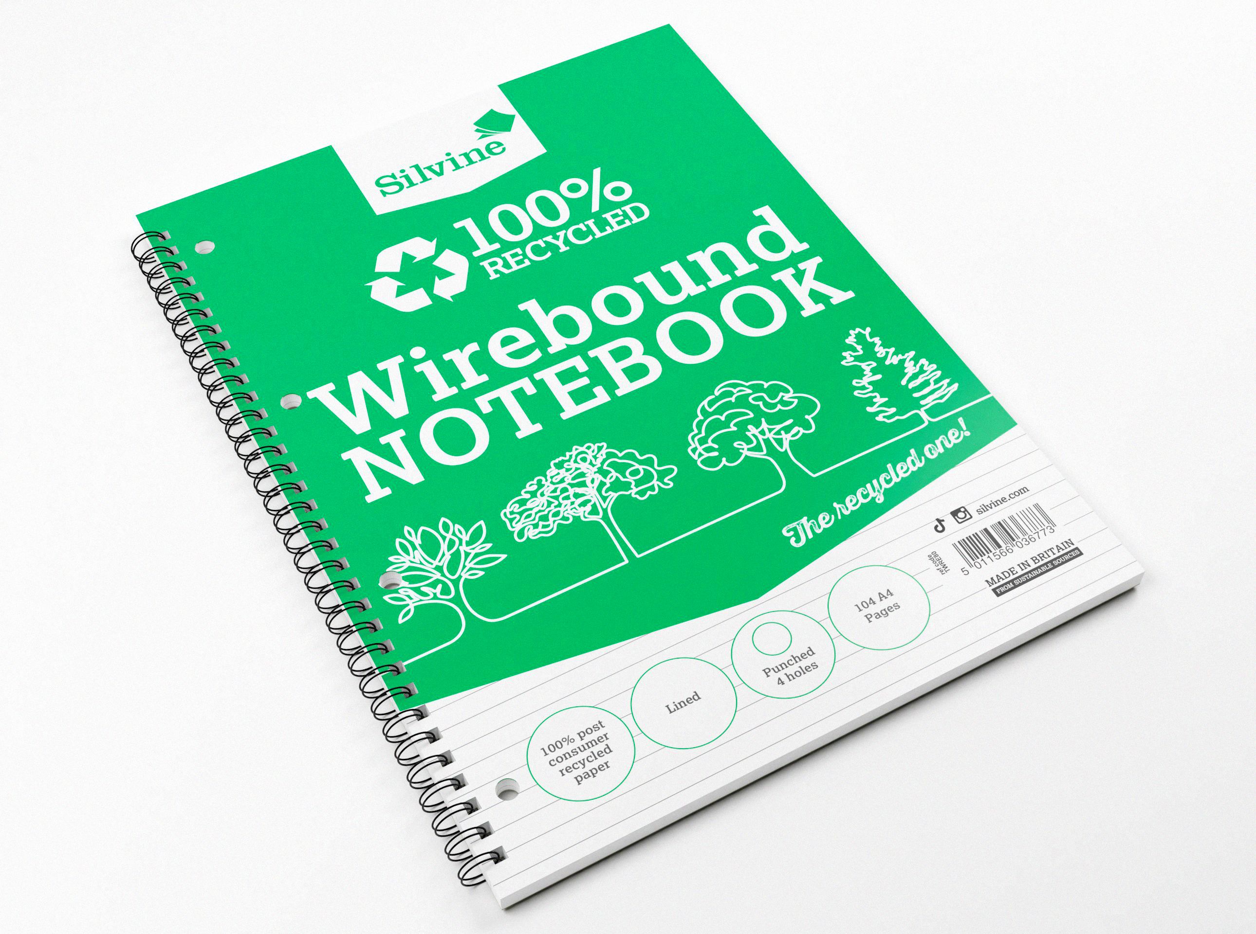 Silvine Everyday Recycled Twin Wire Notebooks A4 Pack of 12