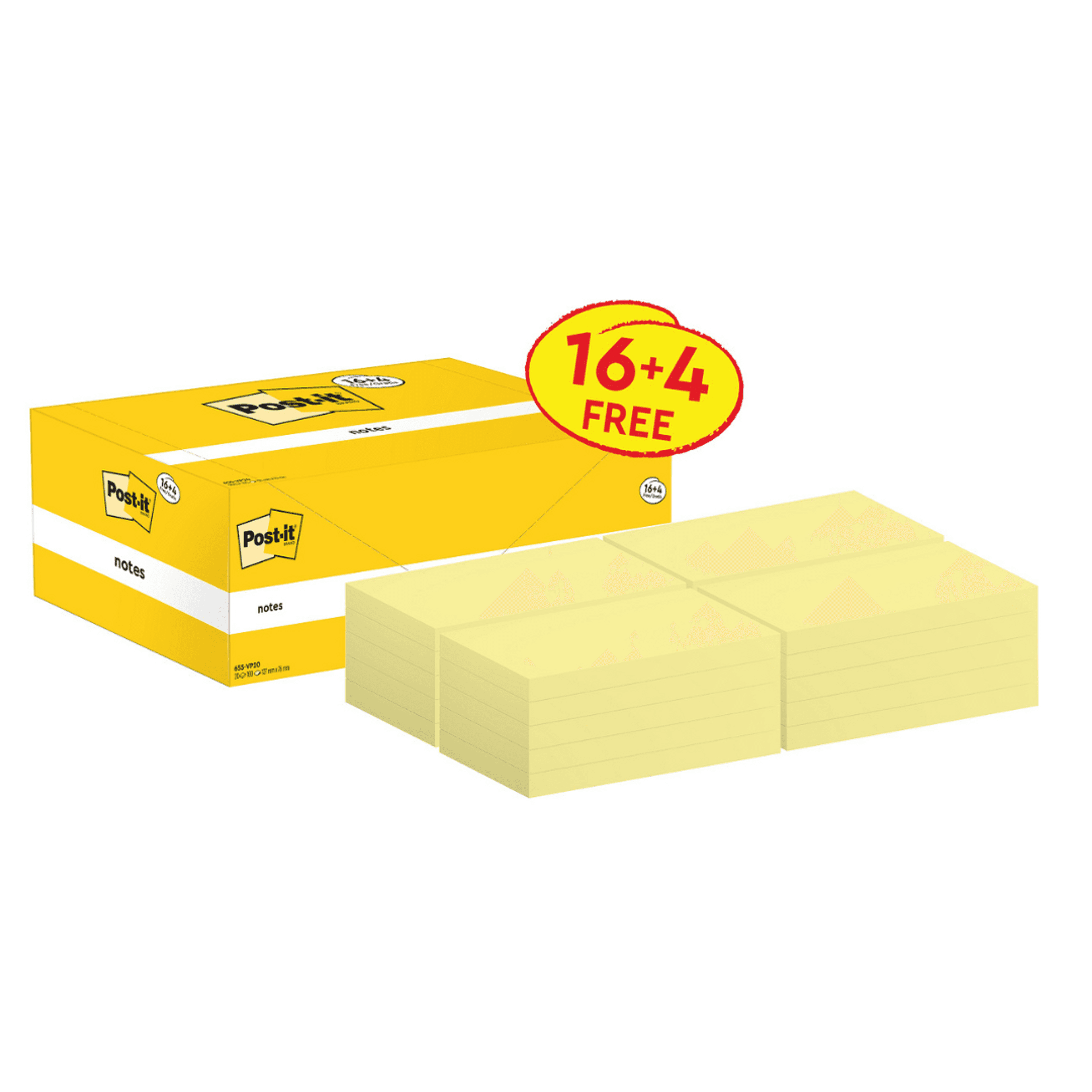 Post-it Notes - Canary Yellow - 76 x 127mm - Pack of 16 + 4 FREE