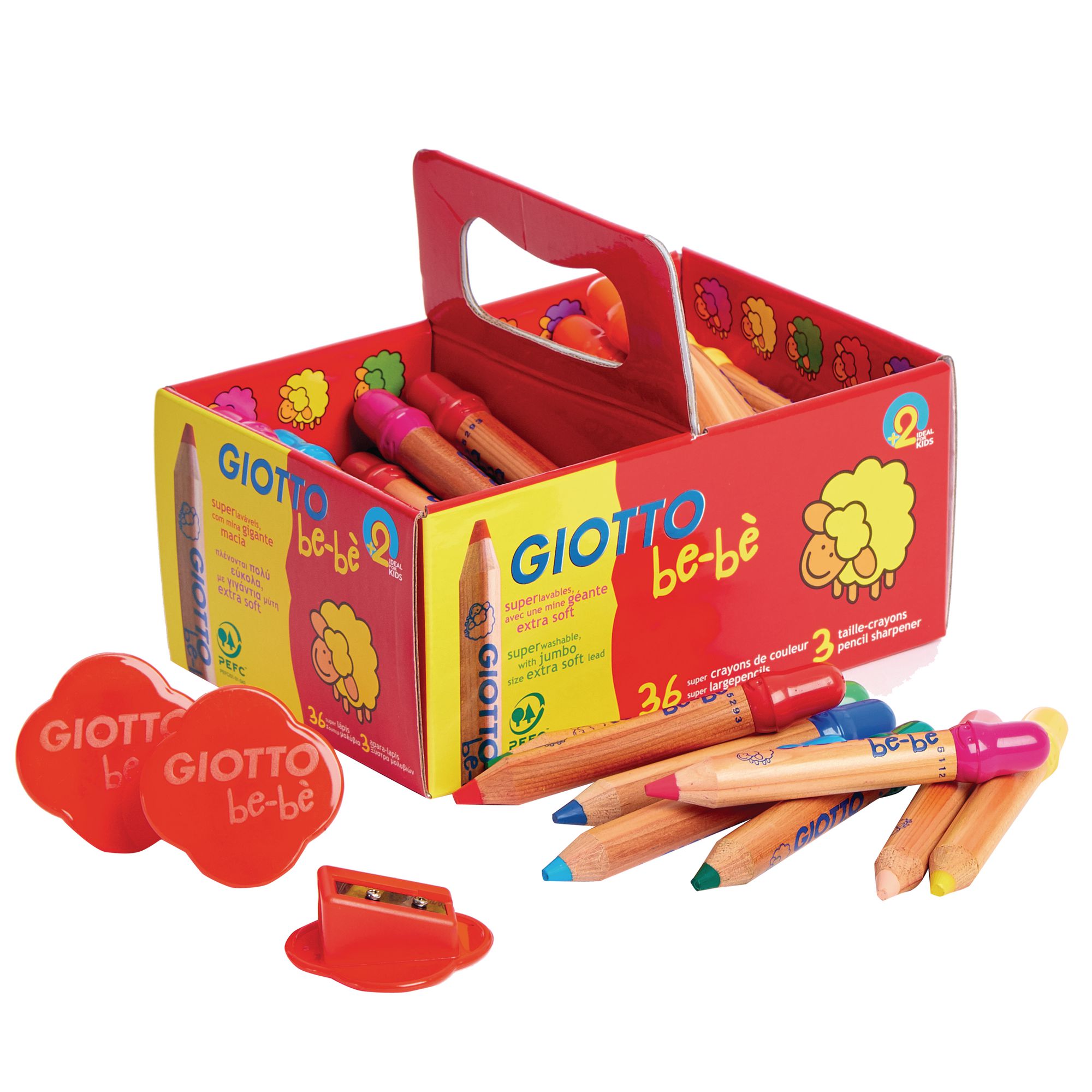 Giotto BeBe Super Large Giant Pencils and Sharpener Set Pack of 12 