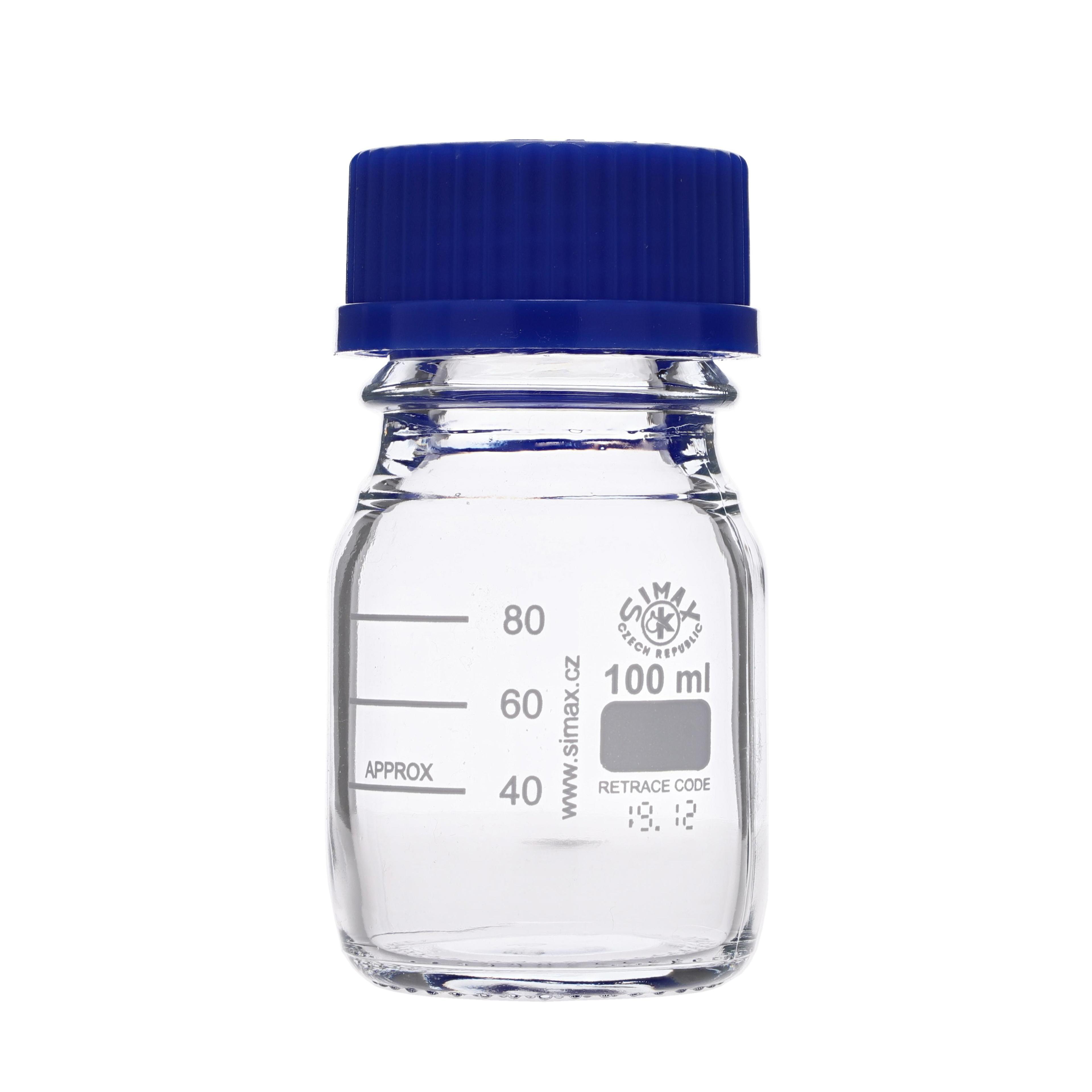 Simax Screw Top Reagent Bottle - Clear/Blue Cap - 100ml - Pack of 10