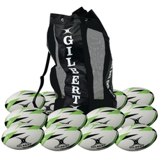 Gilbert G-TR3000 Training Rugby Ball - White/Green - Size 4 - Pack of 12