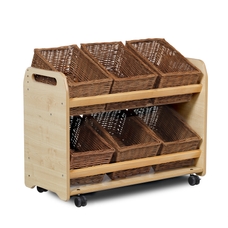 Millhouse Tilt Tote Storage Trolley with 6 Rattan Baskets
