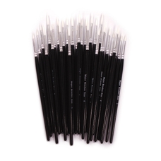 White Synthetic Sable Brushes - Round - Assorted Sizes - Pack of 30