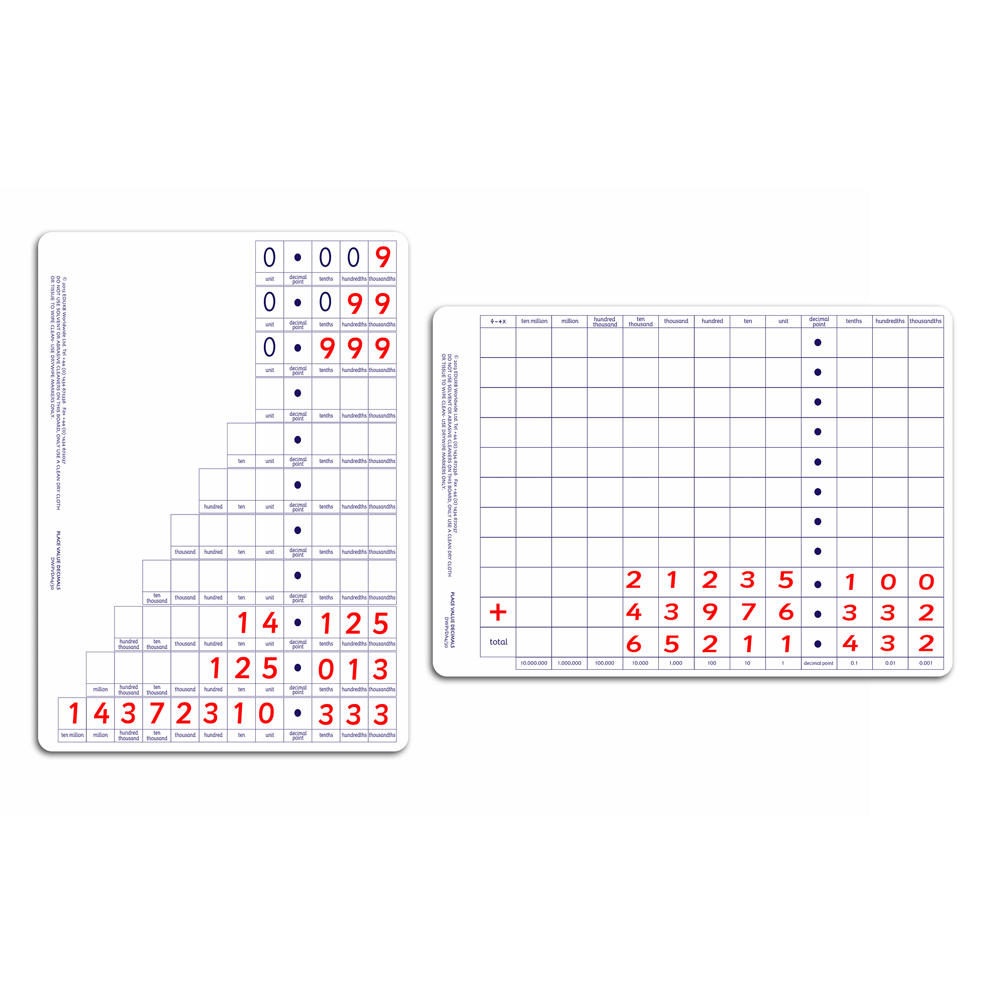 Pupil P V Decimal Dsided Dry Erase Bds