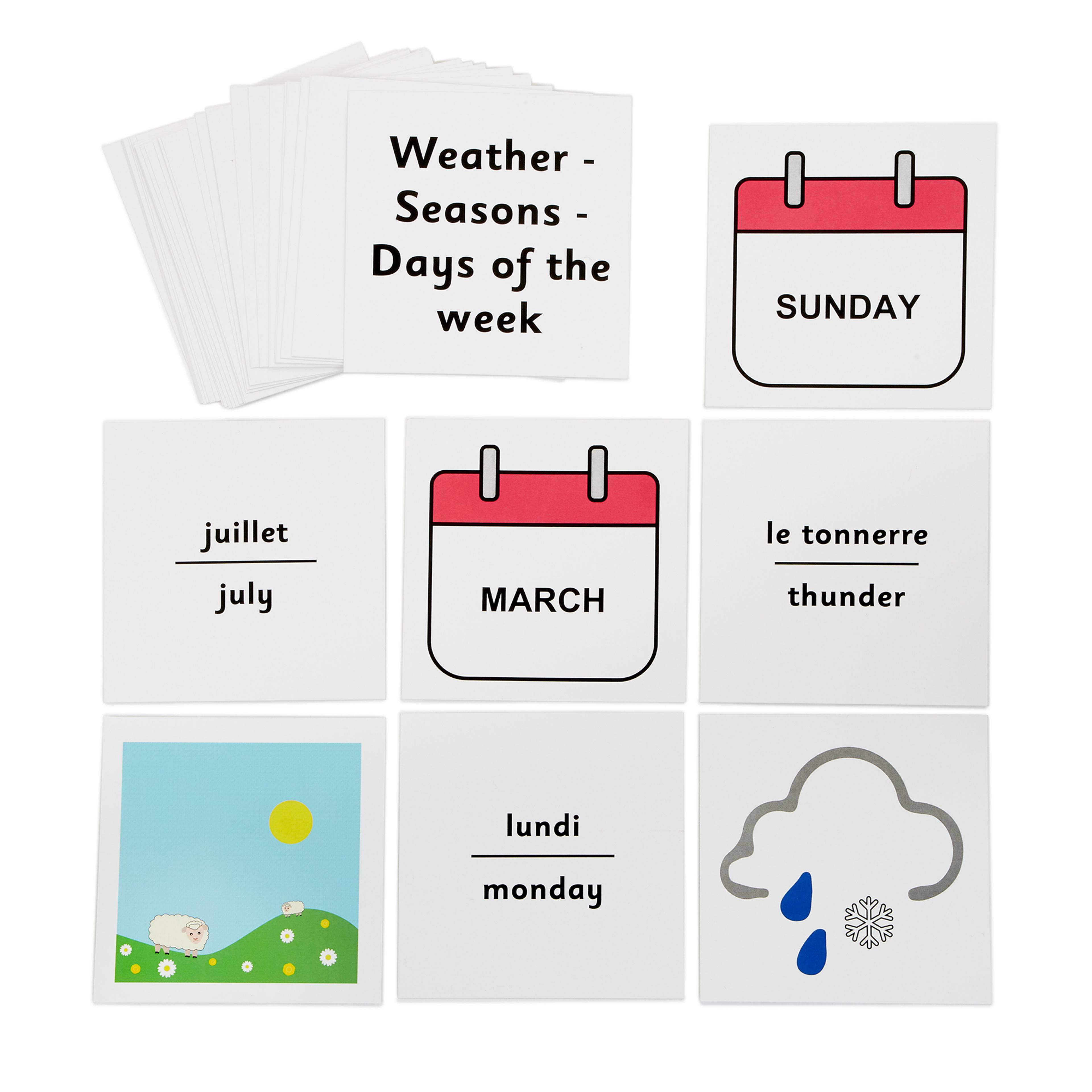 French Flash Cards - Weather, Months and Days from Hope Education
