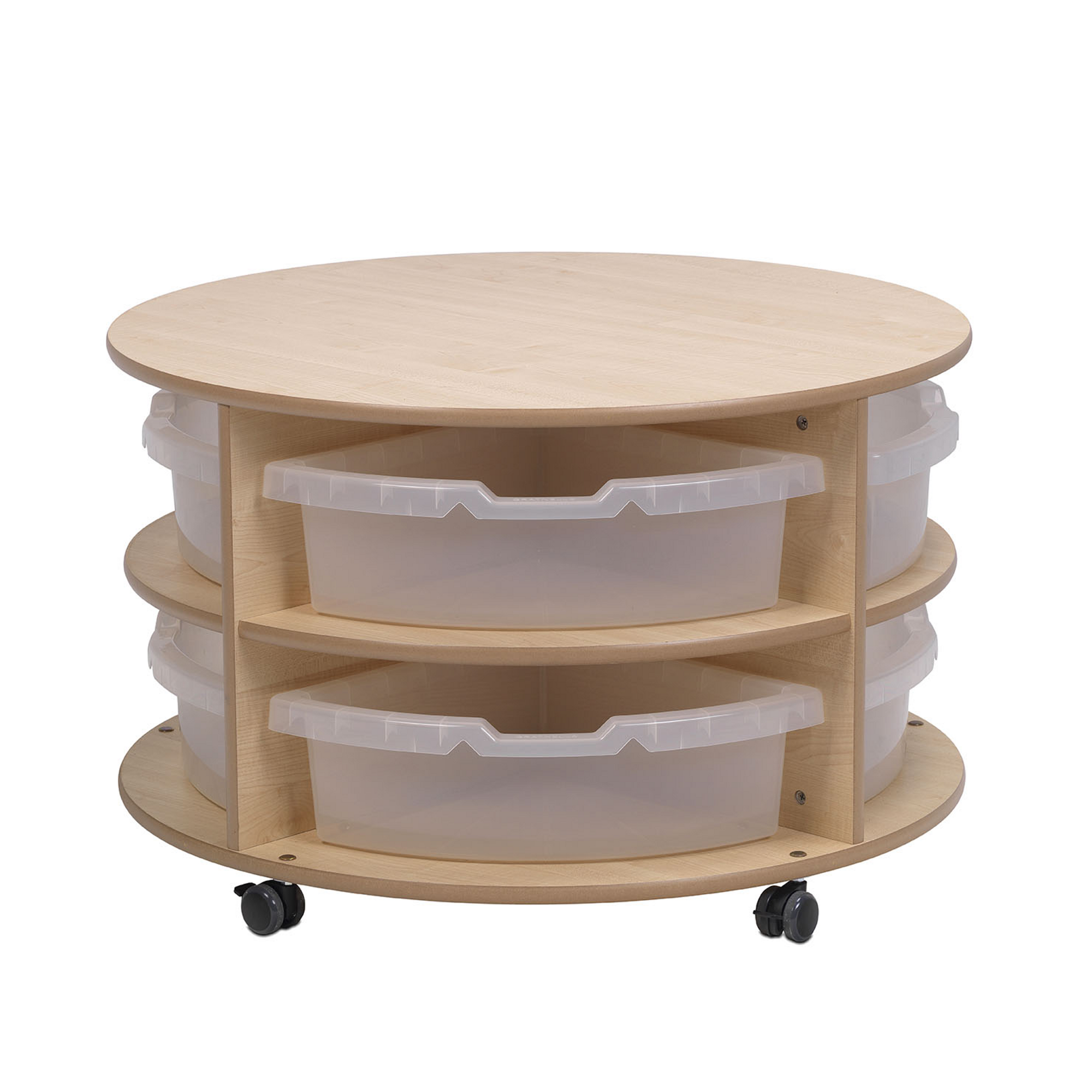 Circular Storage Unit With Clear Tubs