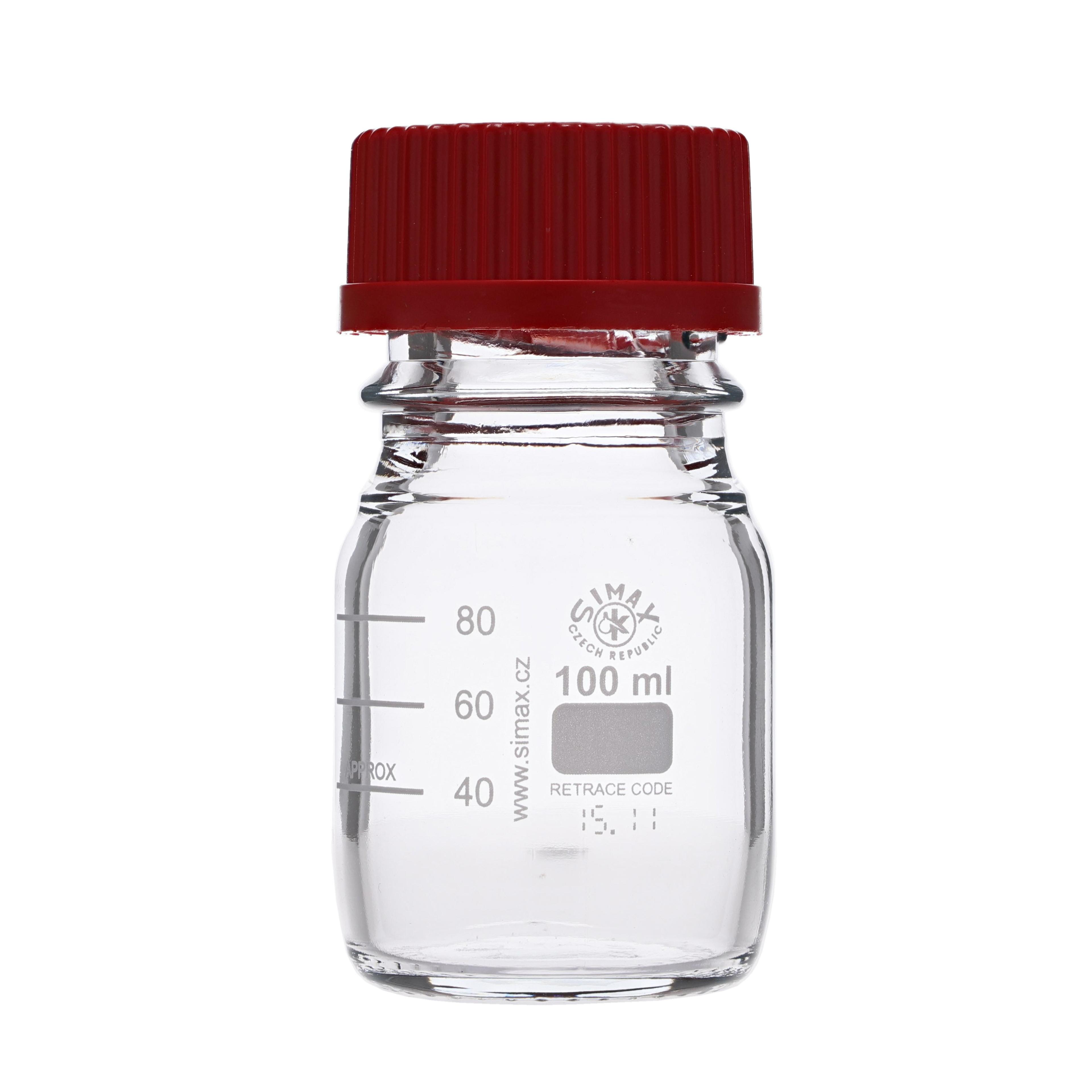 Simax Screw Top Reagent Bottle - Clear/Red Cap -100ml - Pack of 10