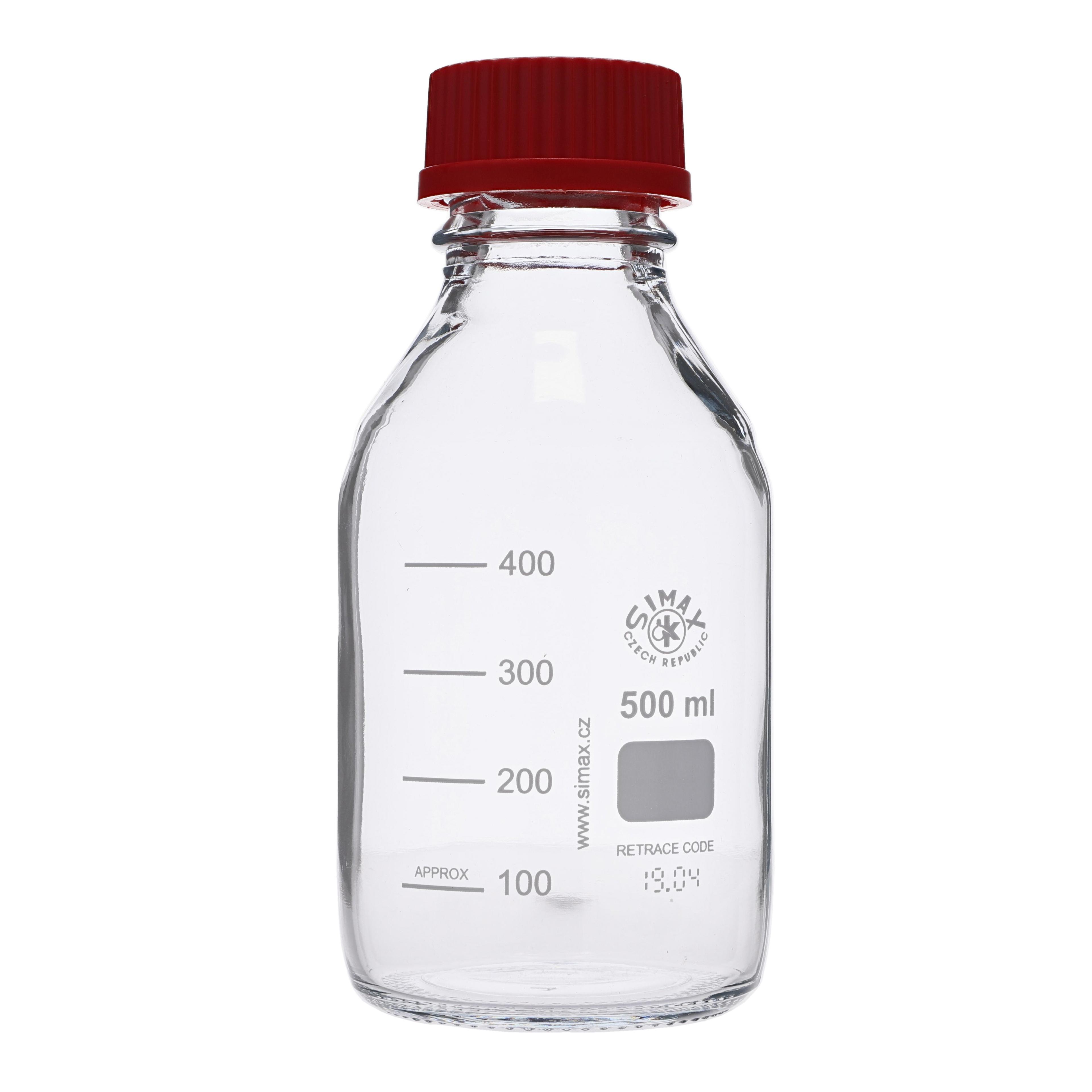 Simax Screw Top Reagent Bottle - Clear/Red Cap - 500ml - Pack of 10