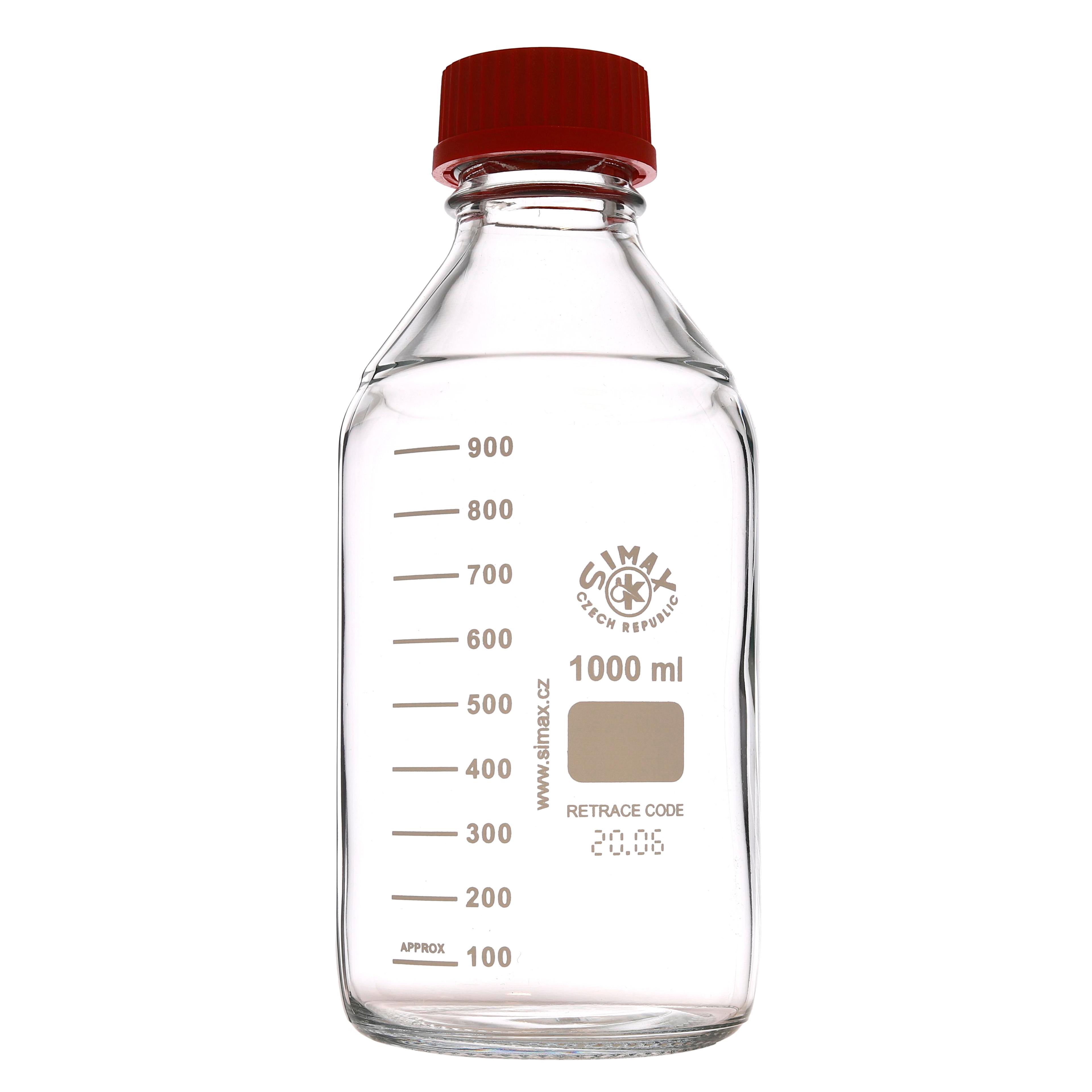 Simax Screw Top Reagent Bottle - Clear/Red Cap - 1000ml - Pack of 10