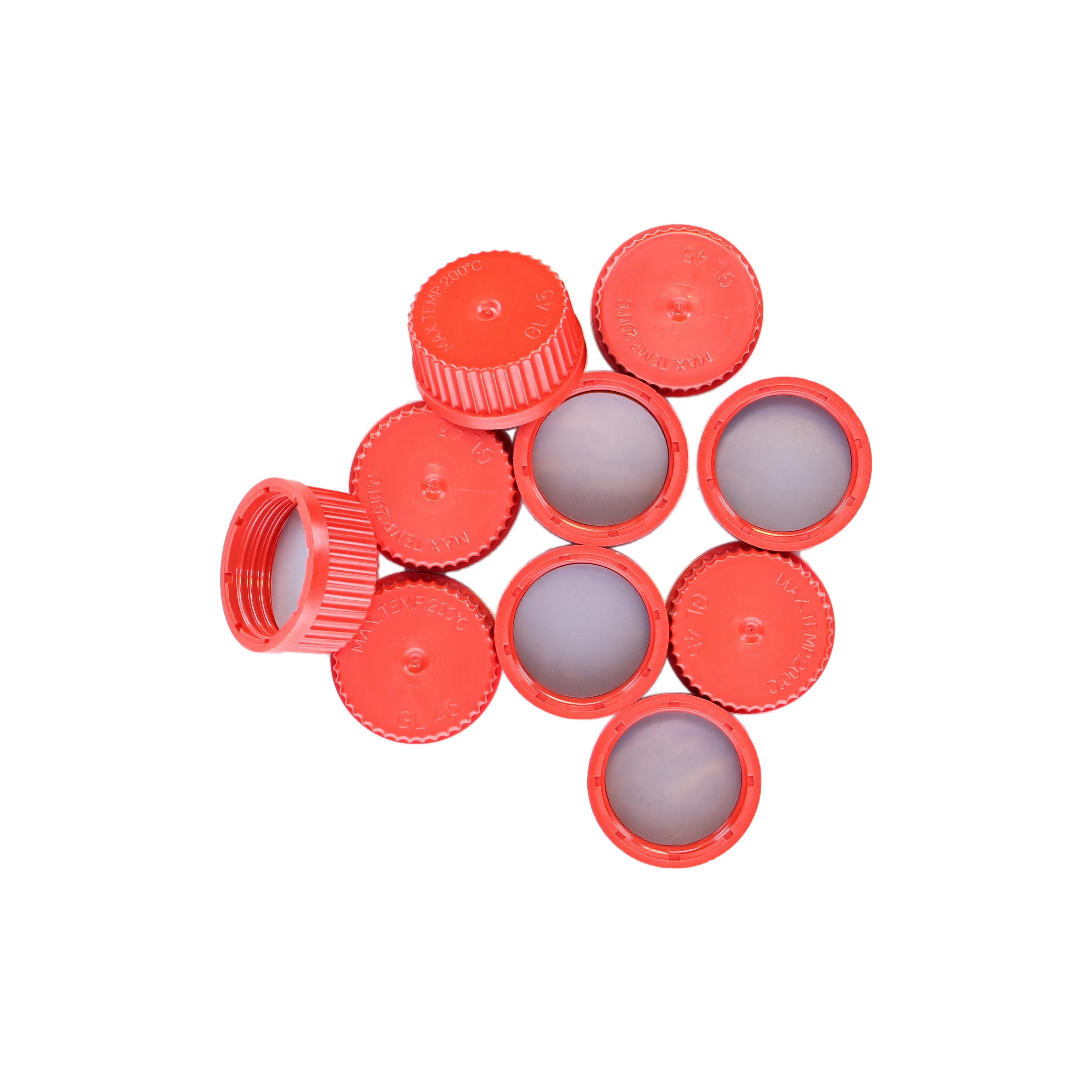 Simax Screw Top Reagent Bottle Spare Caps - Red - Pack of 10