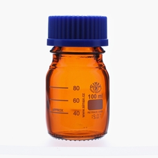 Simax Screw Top Reagent Bottle - Amber Glass, Blue Cap - 100ml - Pack of 10