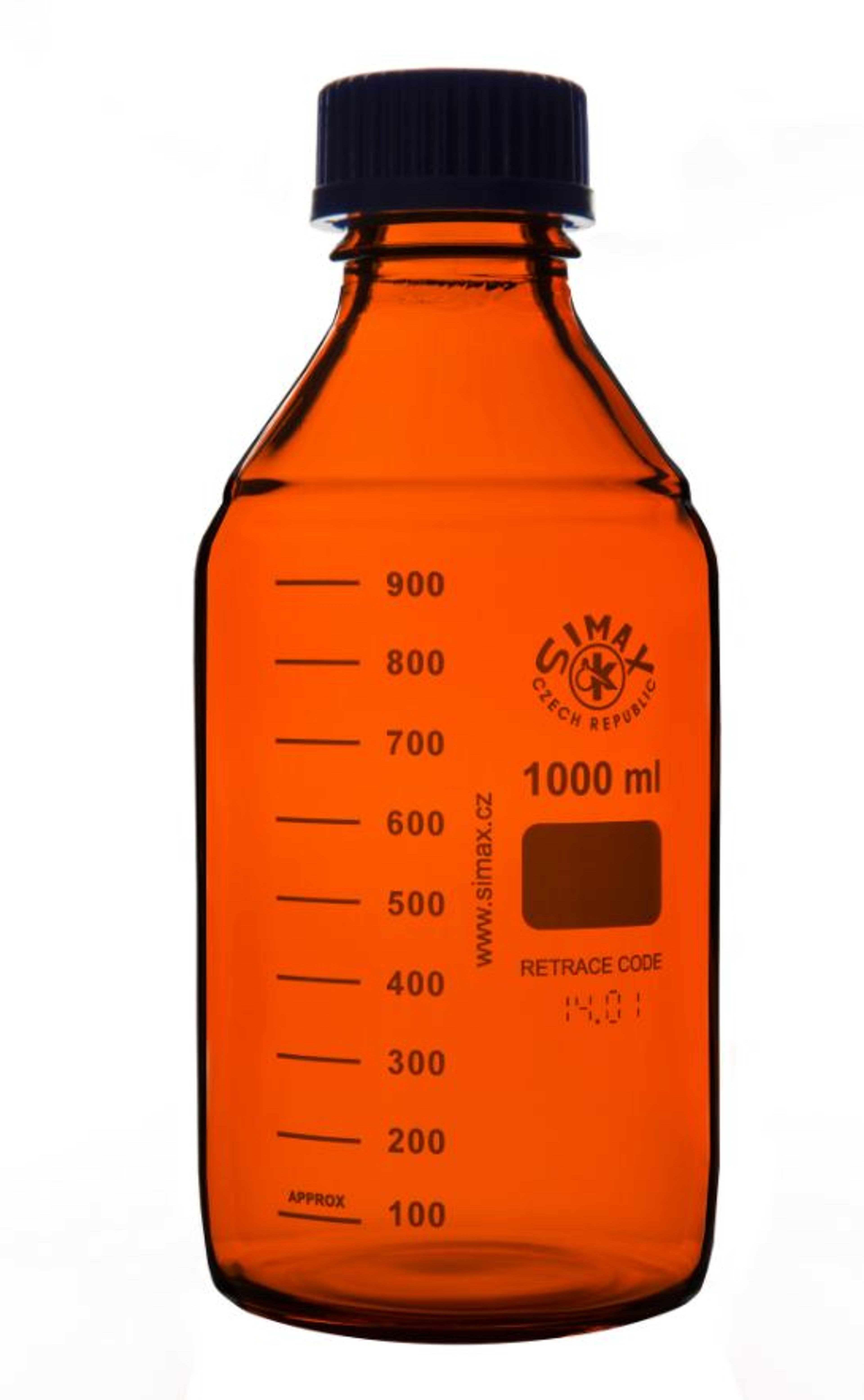 Simax Screw Top Reagent Bottle - Amber/Blue Cap - 1000ml - Pack of 10