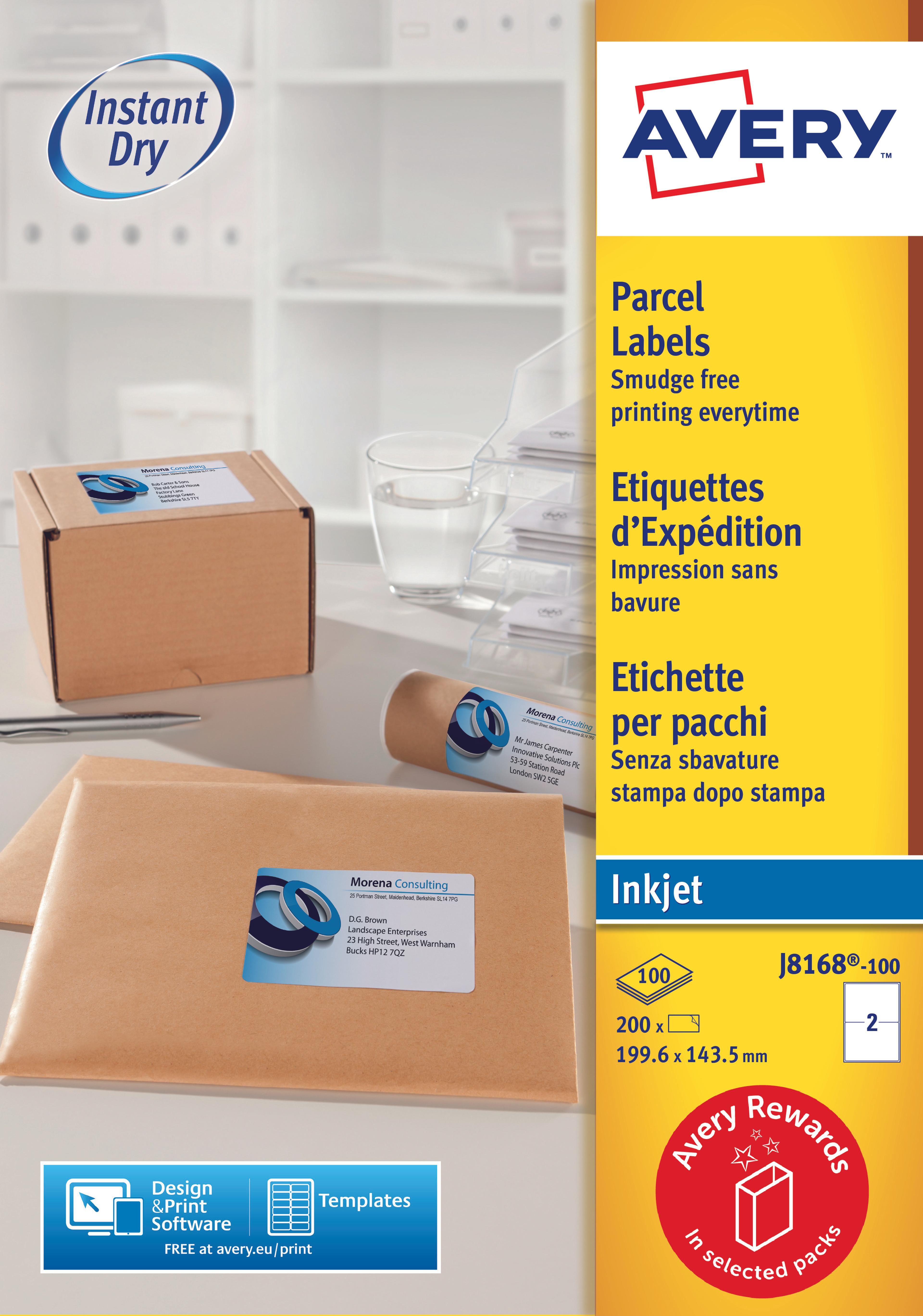 AVERY Jam-Free Quick PEEL Labels - White - 199.6x143.5mm - 2 Labels Per Sheet - Pack of 100