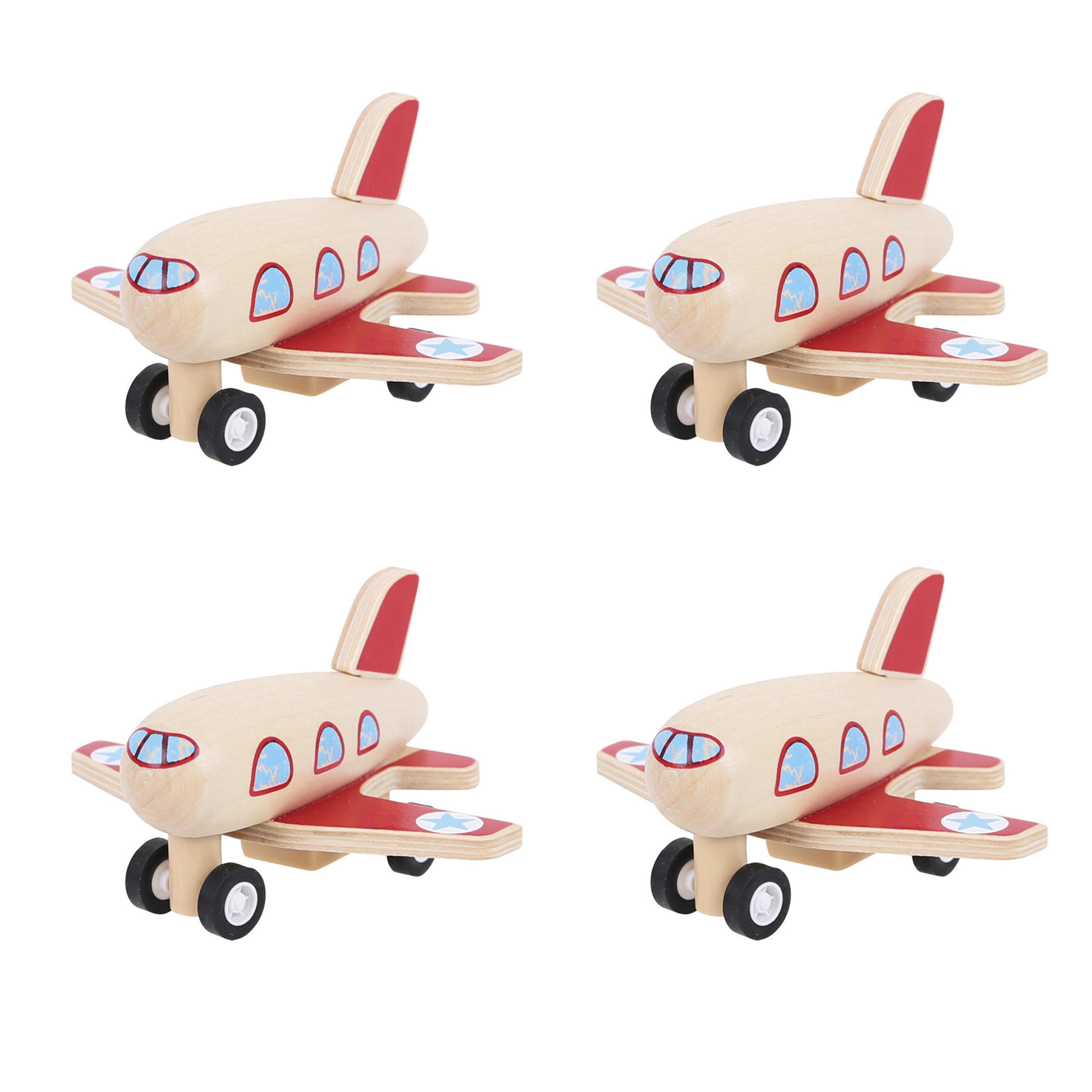BIGJIGS Toys Wooden Pull Back Planes - Pack of 4