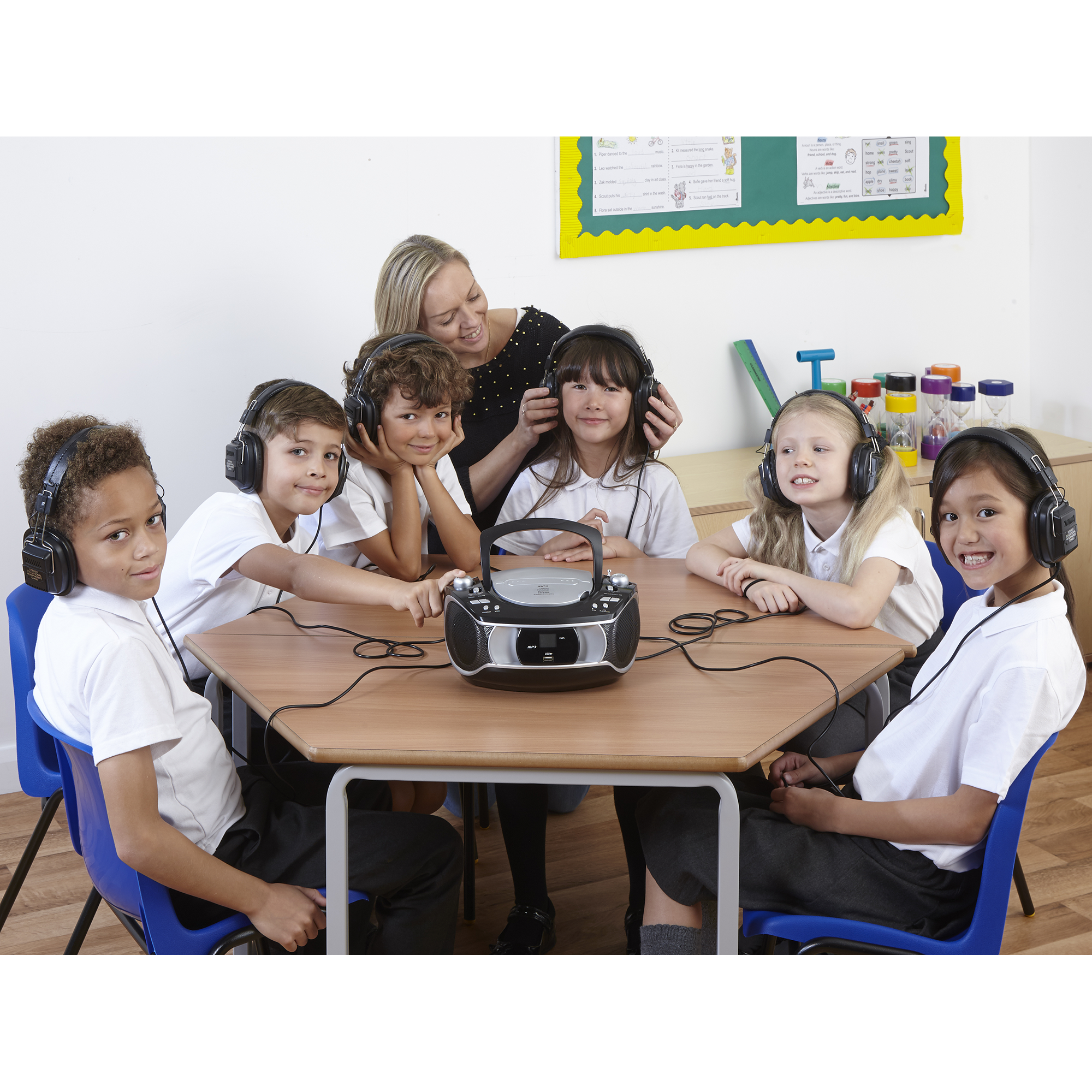 Group Listener And 6 Headphones