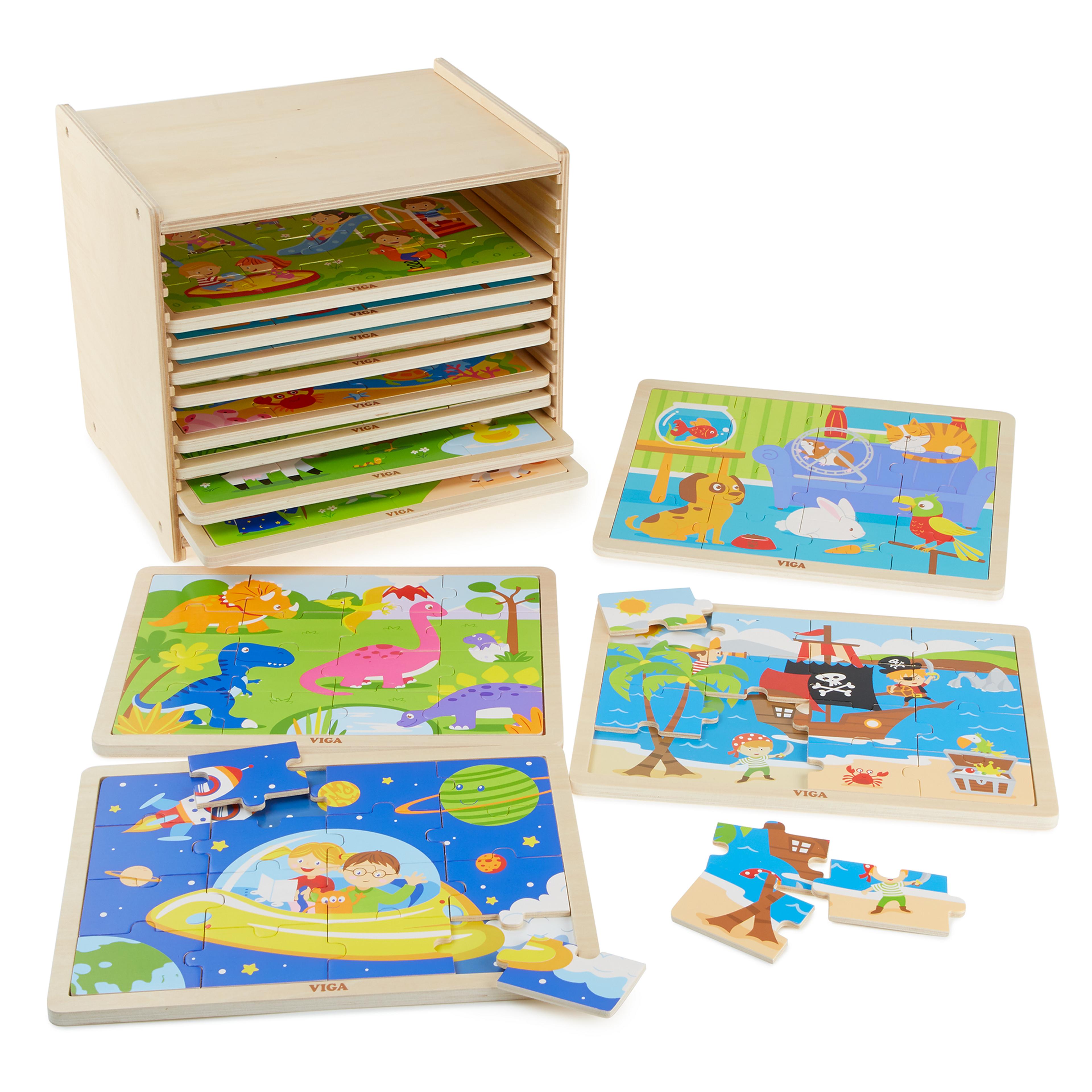 VIGA Jigsaw Set with Storage - Pack of 12 x 16 Piece