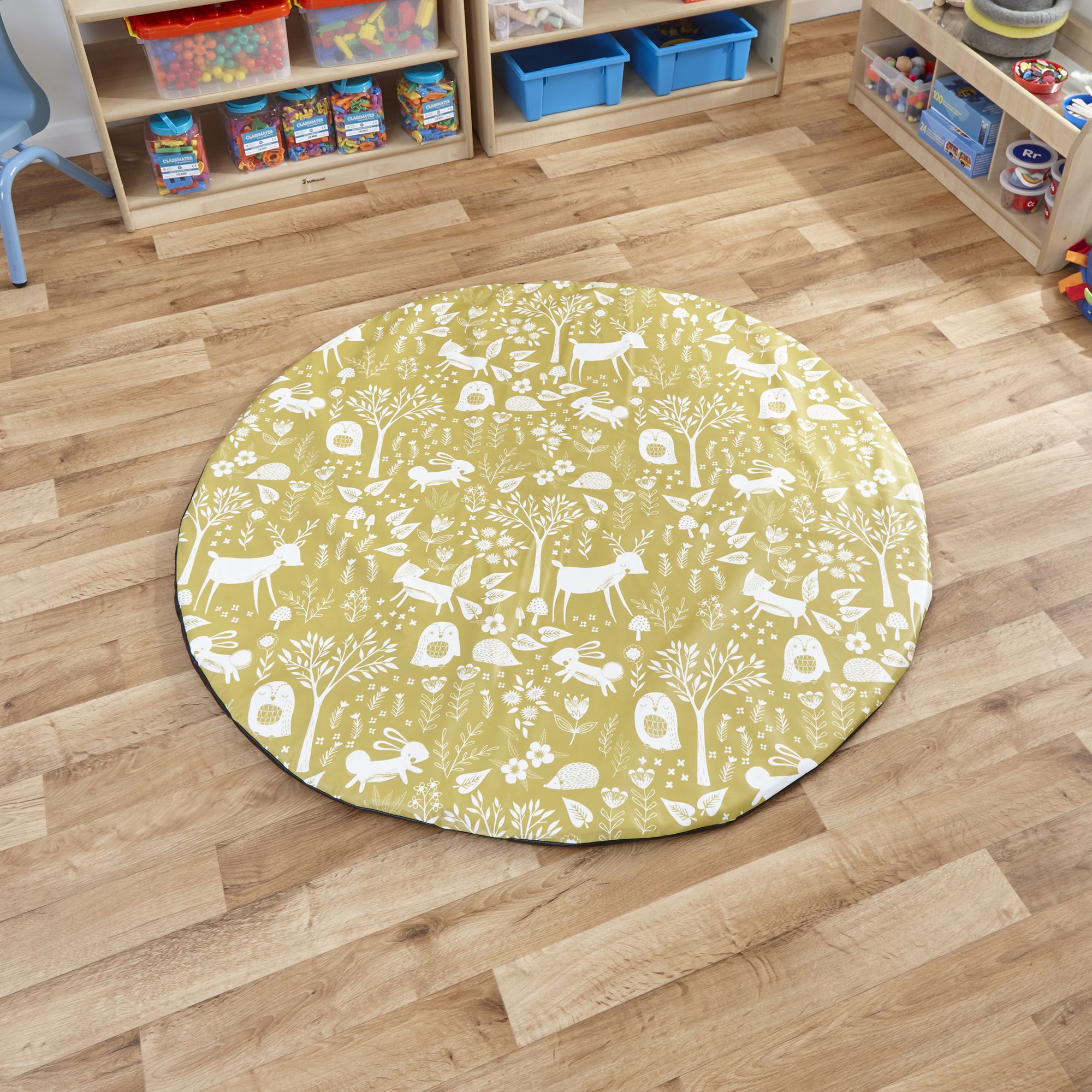 Woodland Print Yellow Round Floor Mat