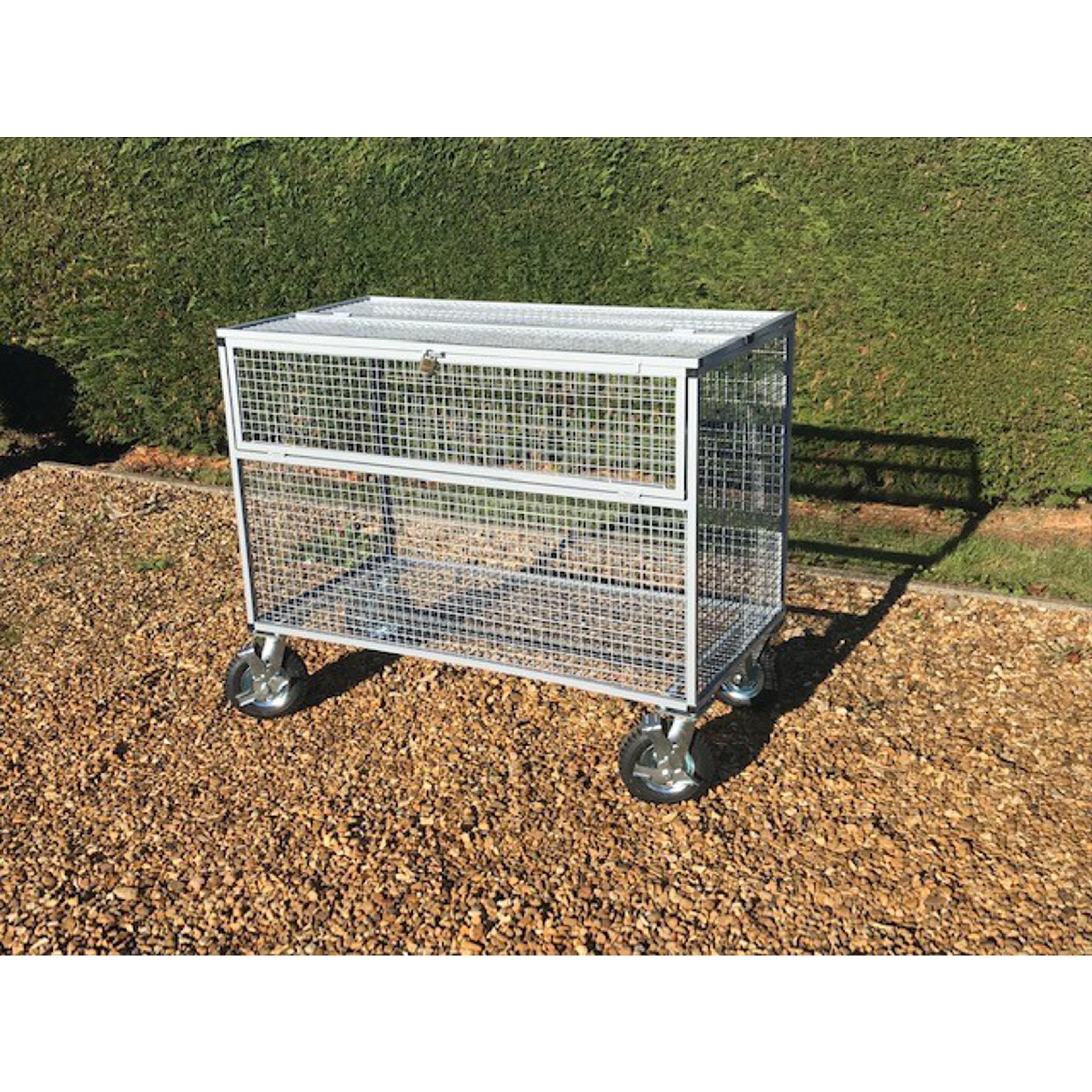 Lockable Mesh Trolley with Outdoor Wheels - Grey