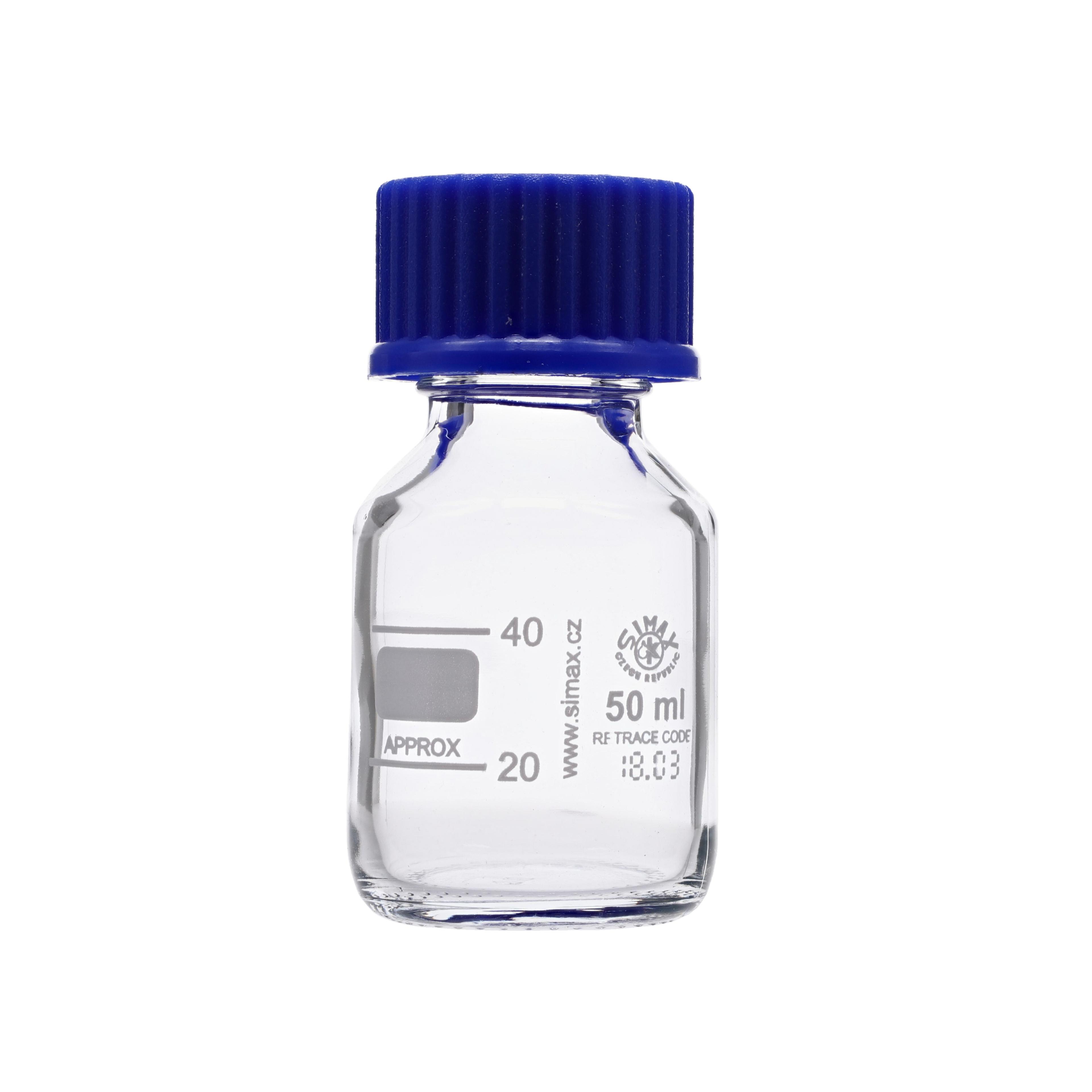Simax Screw Top Reagent Bottle - Clear/Blue Cap - 50ml - Pack of 10
