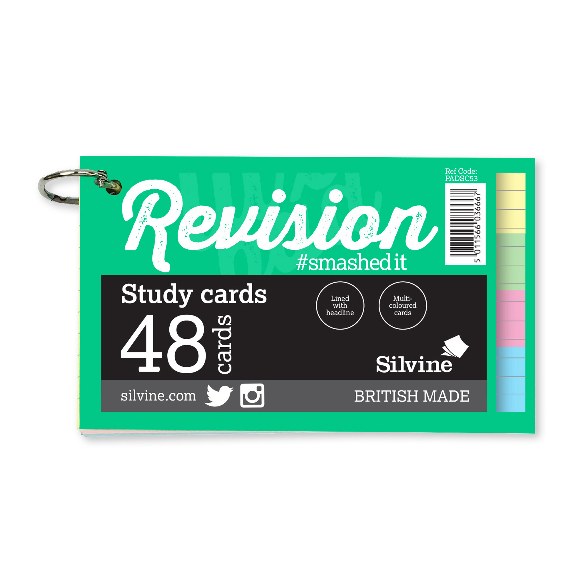 Revision Cards Ring Clip 5x3 Lined Multi