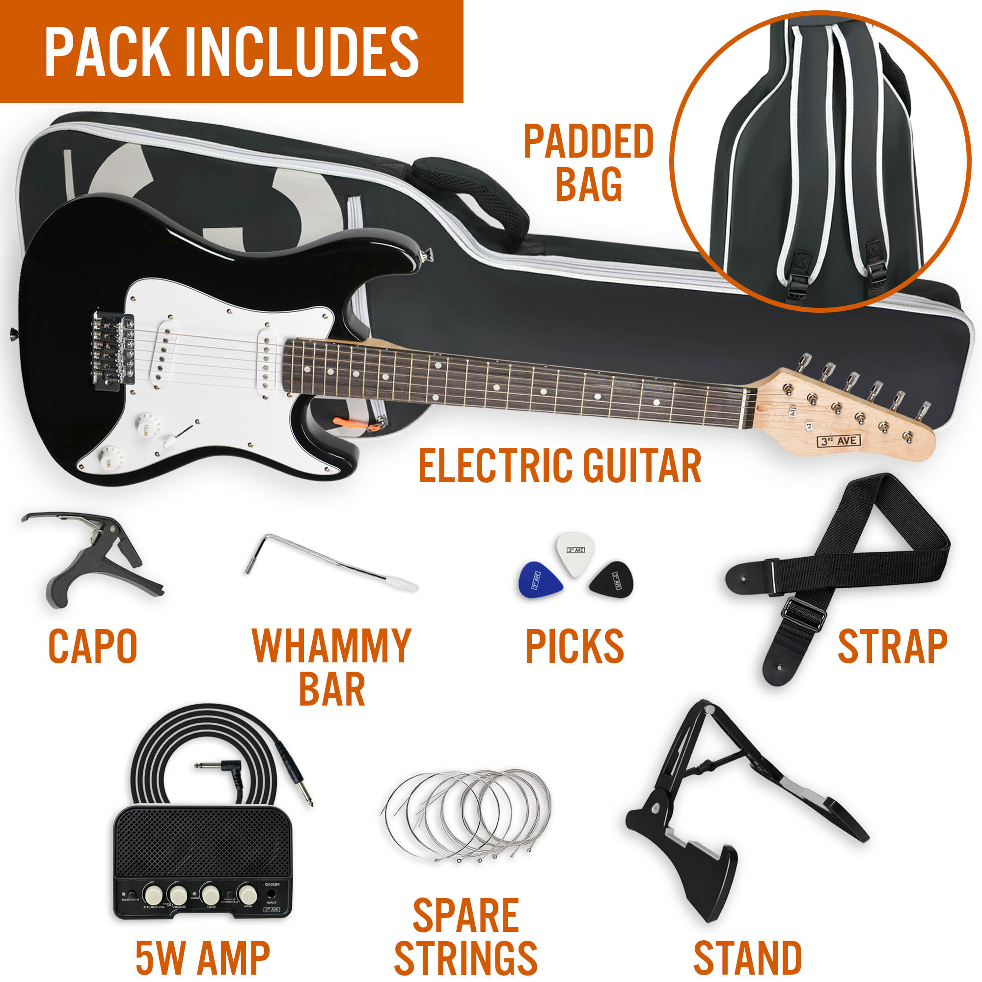 3rd Ave Electric Guitar 3 Quarter Size